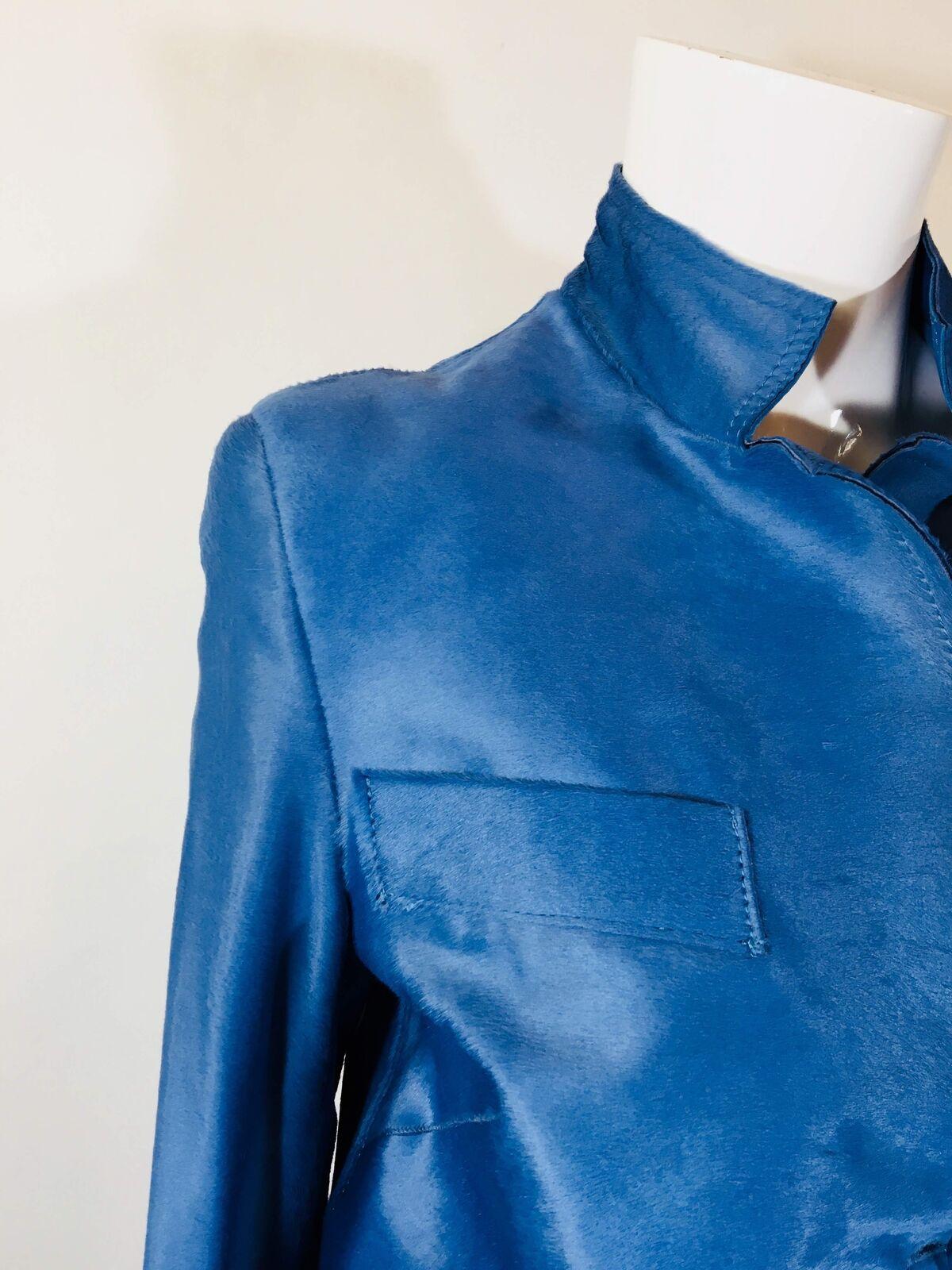 Koja Womens Cobalt Blue Lambskin Size XS Coat In Excellent Condition In Bridgehampton, NY