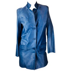 Koja Womens Cobalt Blue Lambskin Size XS Coat