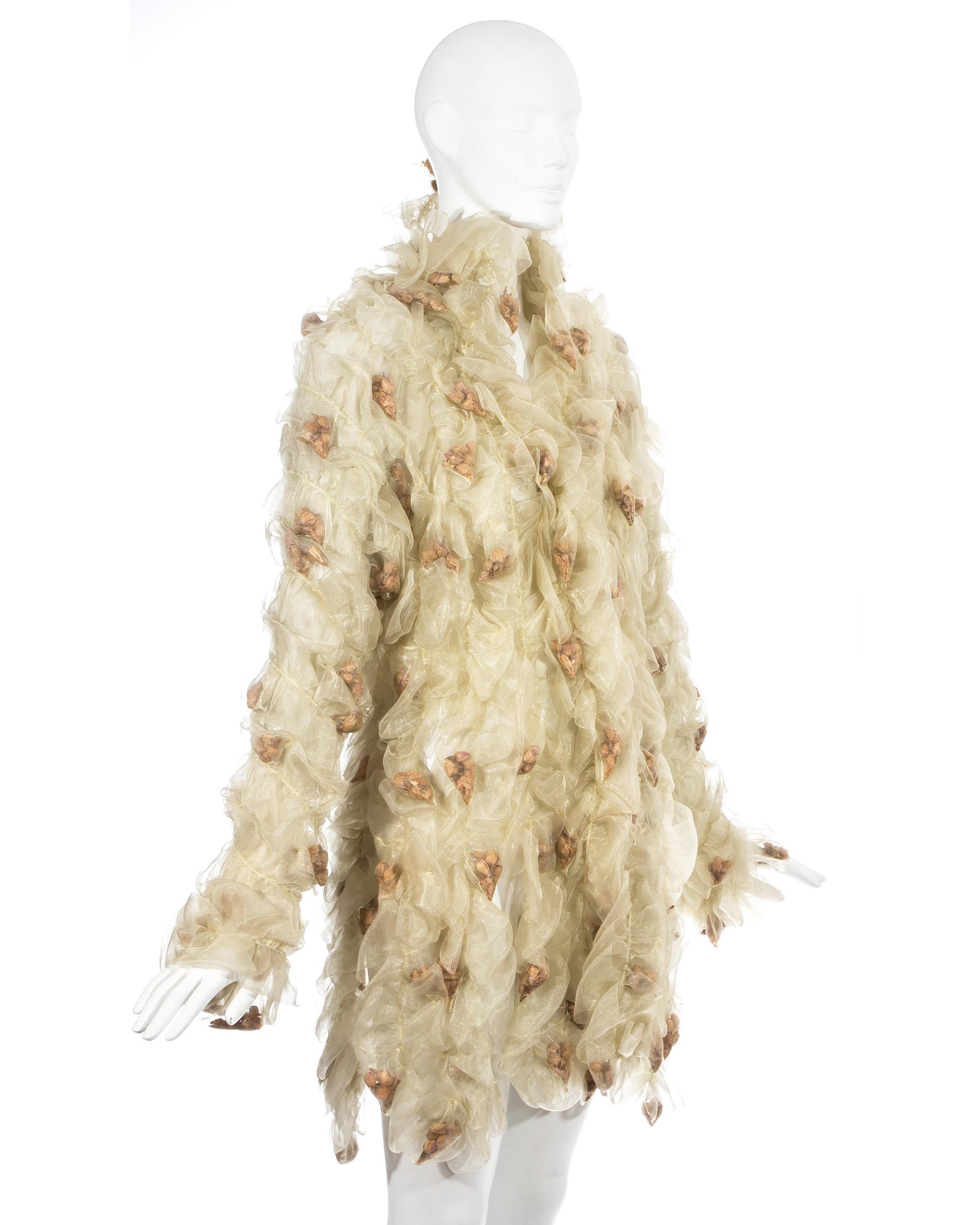 Beige Koji Tatsuno smocked organza evening jacket with encased rose buds , fw 1991 For Sale