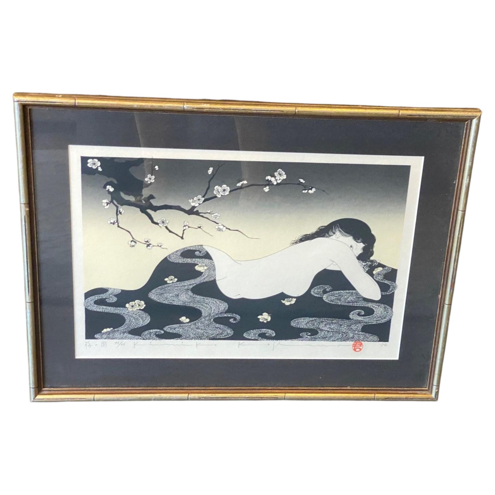 Kojima Kimiko Signed Limited Edition Japanese Serigraph Print Cherry Blossom