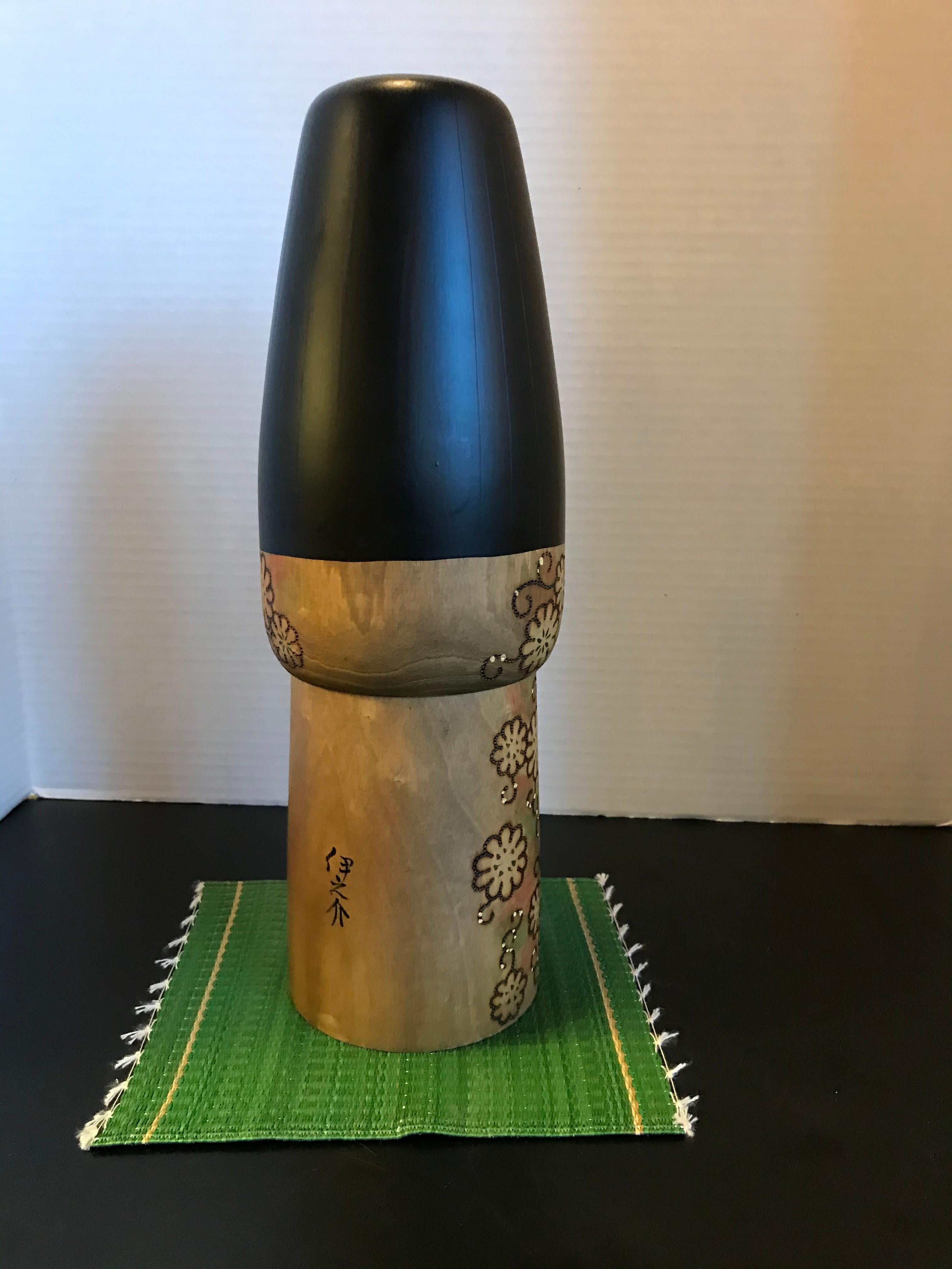 Japanese Kokeshi Doll Sixteenth Night by Inosuke Kobayashi Japan, circa 1979, 17 in. Tall