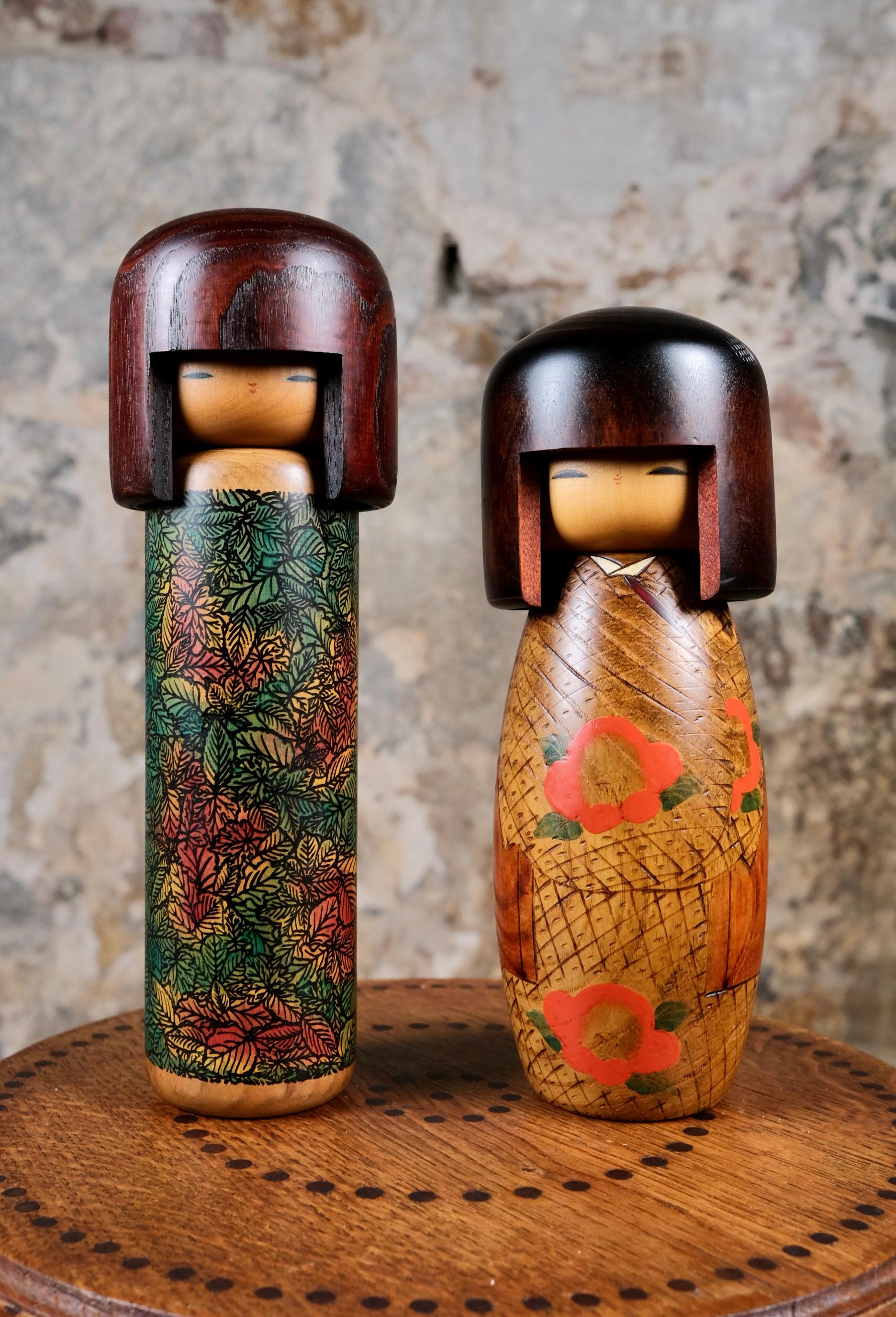 Kokeshi with leaves by Usaburo, Japan, 1990s For Sale 7
