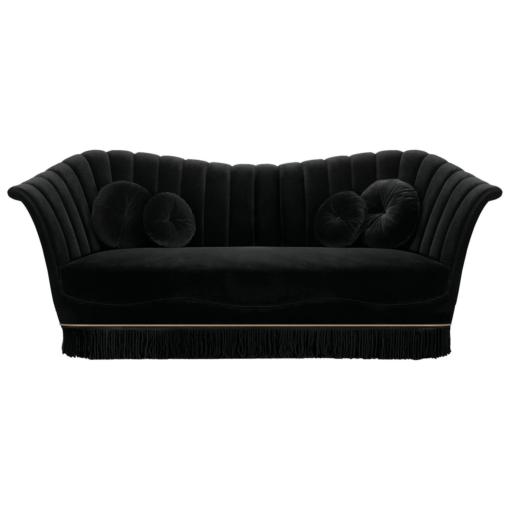 Flirty and unpredictable like a modern woman, the Caprichosa voluptuous sofa design mimics a woman’s most desirable curves. Fitted like a little black dress in delicious upholstery fabric with a fringed skirt.

Options
Upholstery: Available in any