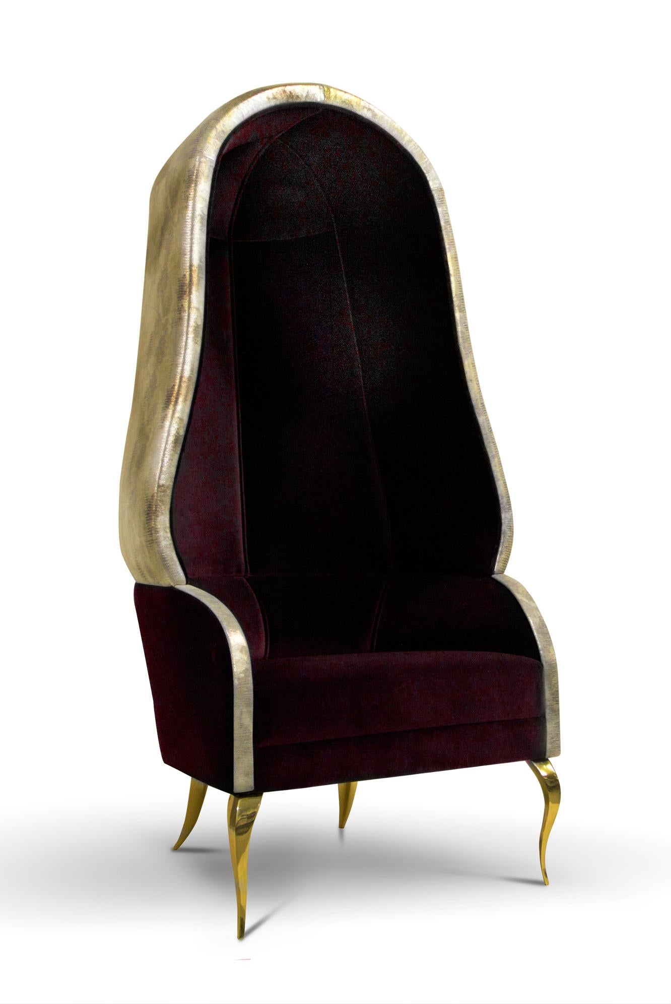 Portuguese Drapesse Chair  in Velvet and Brass For Sale