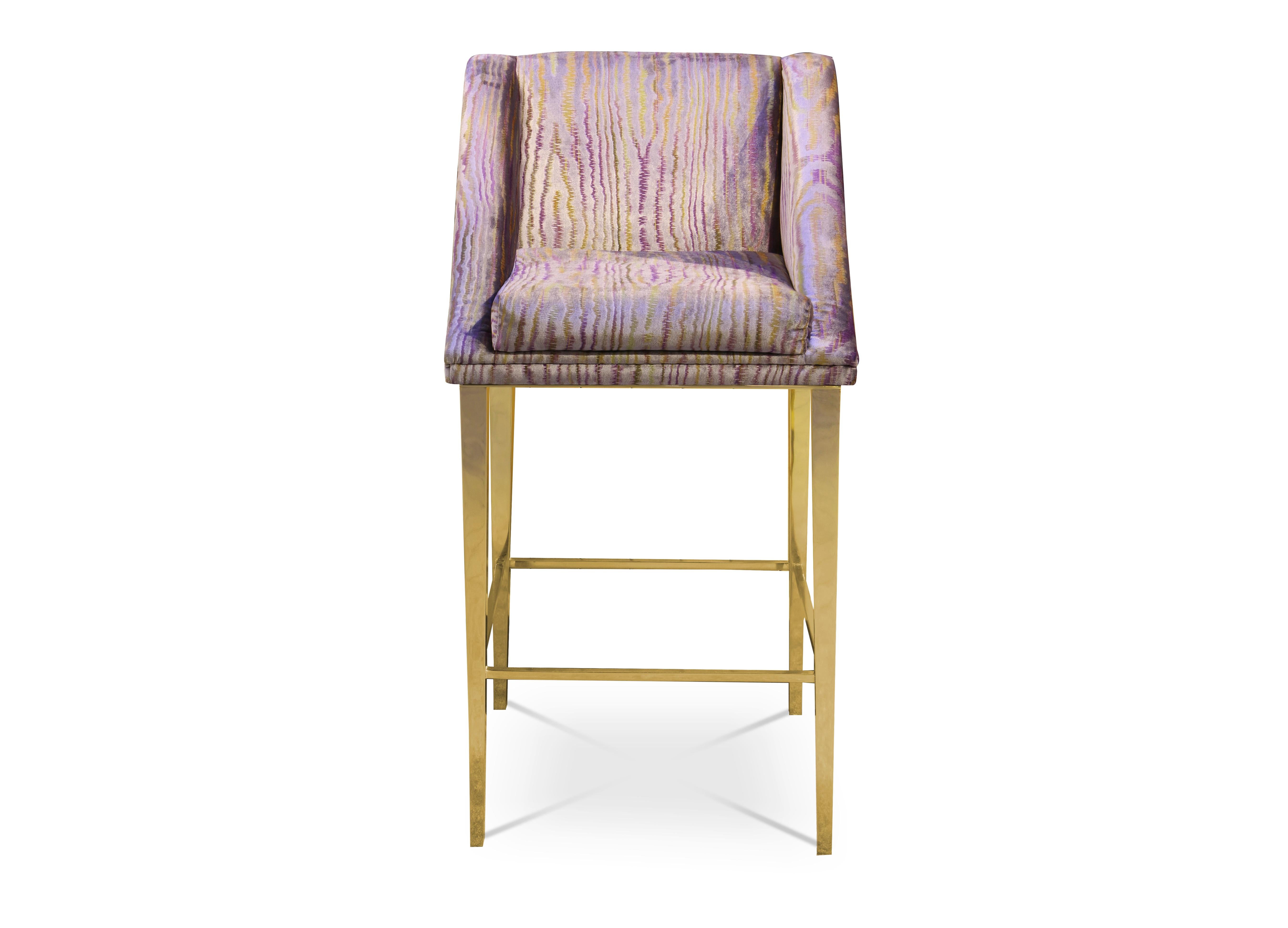 Upholstery Geisha Bar Stool in Brass For Sale
