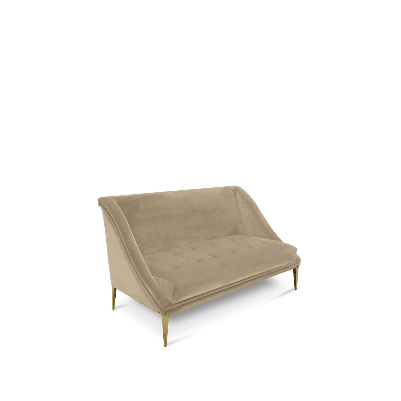 Designed to perform in a matter that indulges the eyes, the Geisha‘s curves grace a room with the extravagance and poise of a Kyoto Geisha. This fully upholstered tight back sofa is wrapped with a chic metal band leading to modern and sleek metal