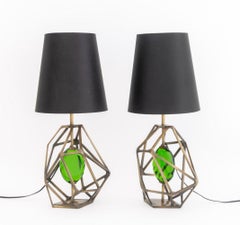 Koket Gem Tischlampen, Messing und Glas, Geometrisches Design, Portugal