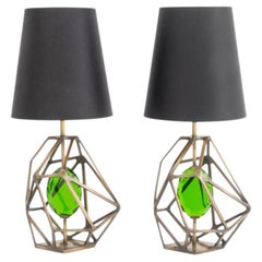 Koket Gem Table Lamps, Brass and Glass, Geometric Design, Portugal