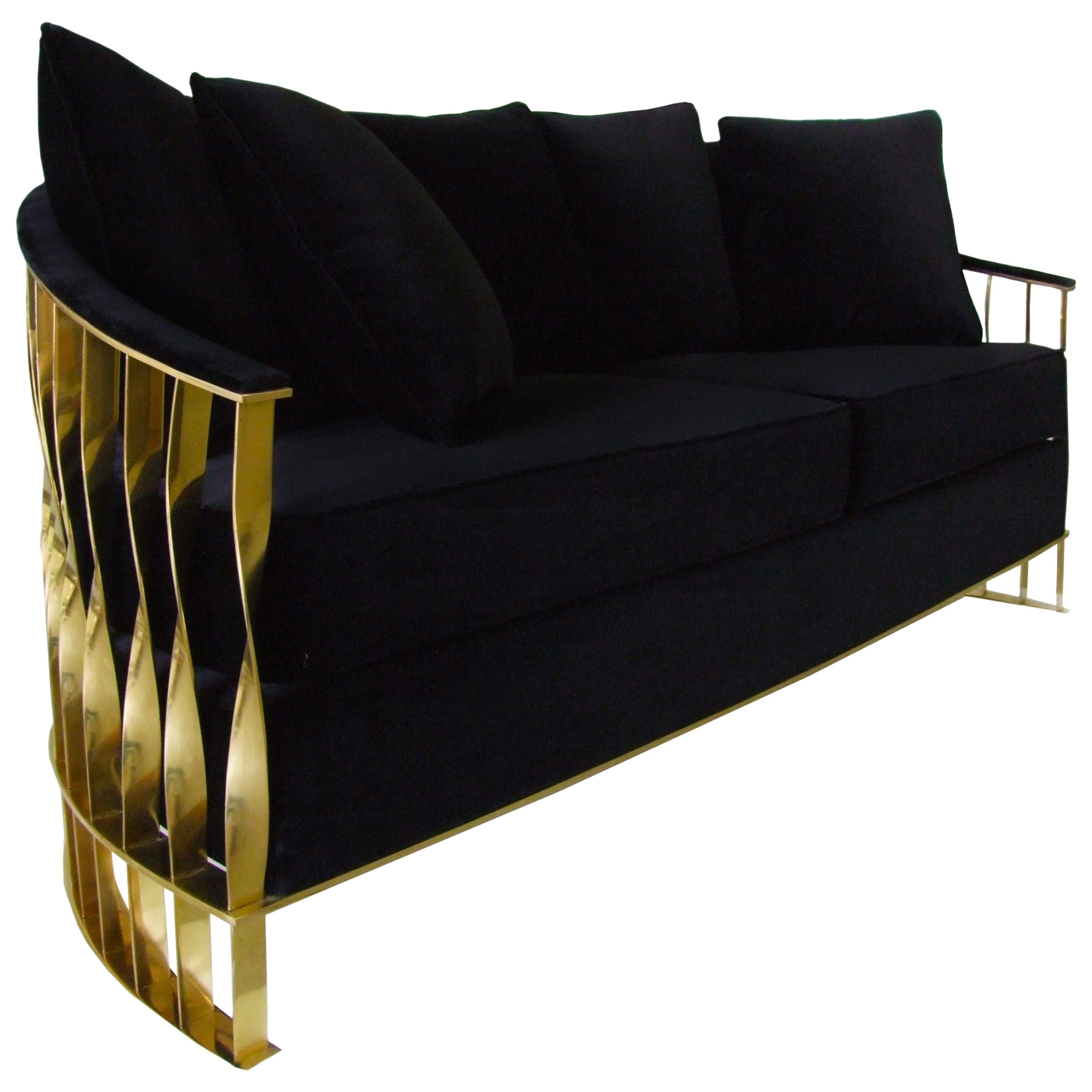 Mandy Sofa in Polished Brass For Sale