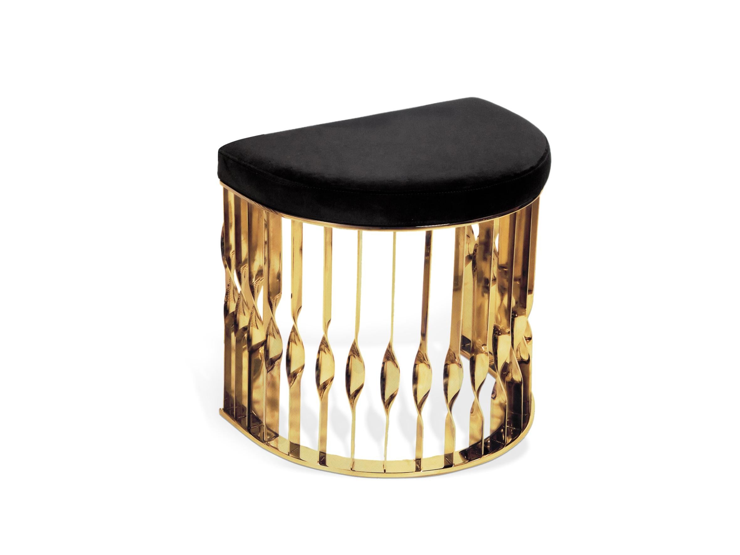 Art Deco Mandy I Stool in Polished Brass For Sale