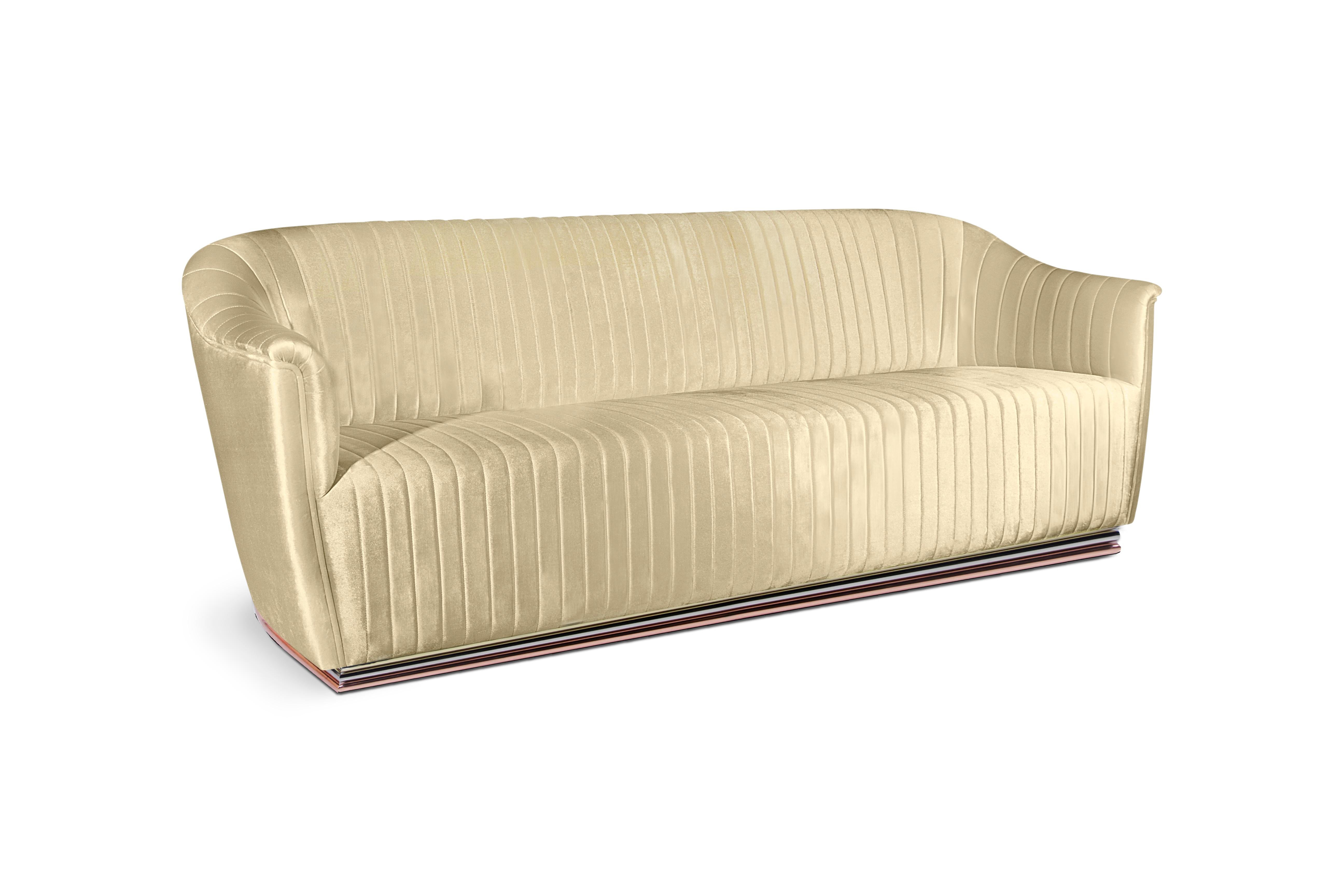 The soft lines and curves of the Mia sofa give her the gentle yet mesmerizing radiance of a precious newborn or delicately blooming flower. Smooth upholstery fabric completely wraps her modest frame, waiting to tenderly embrace