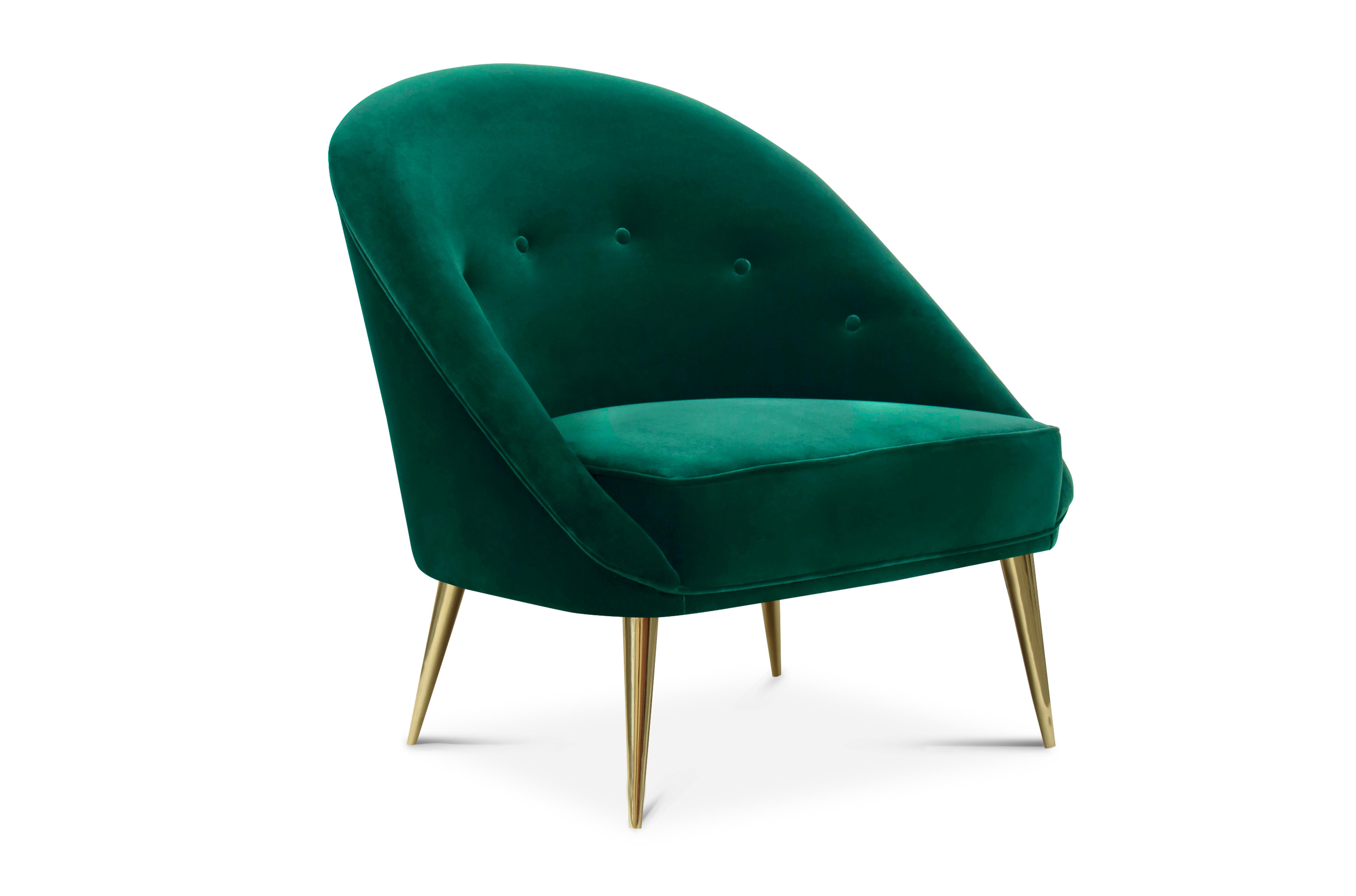 Classic in its silhouette, the lustrous curves of this chair complement those of the modern day woman. A glossy varnish reveals the many hues of the sultry fabric being draped and adorned.

Options
Upholstery: Available in any fabric from the Koket
