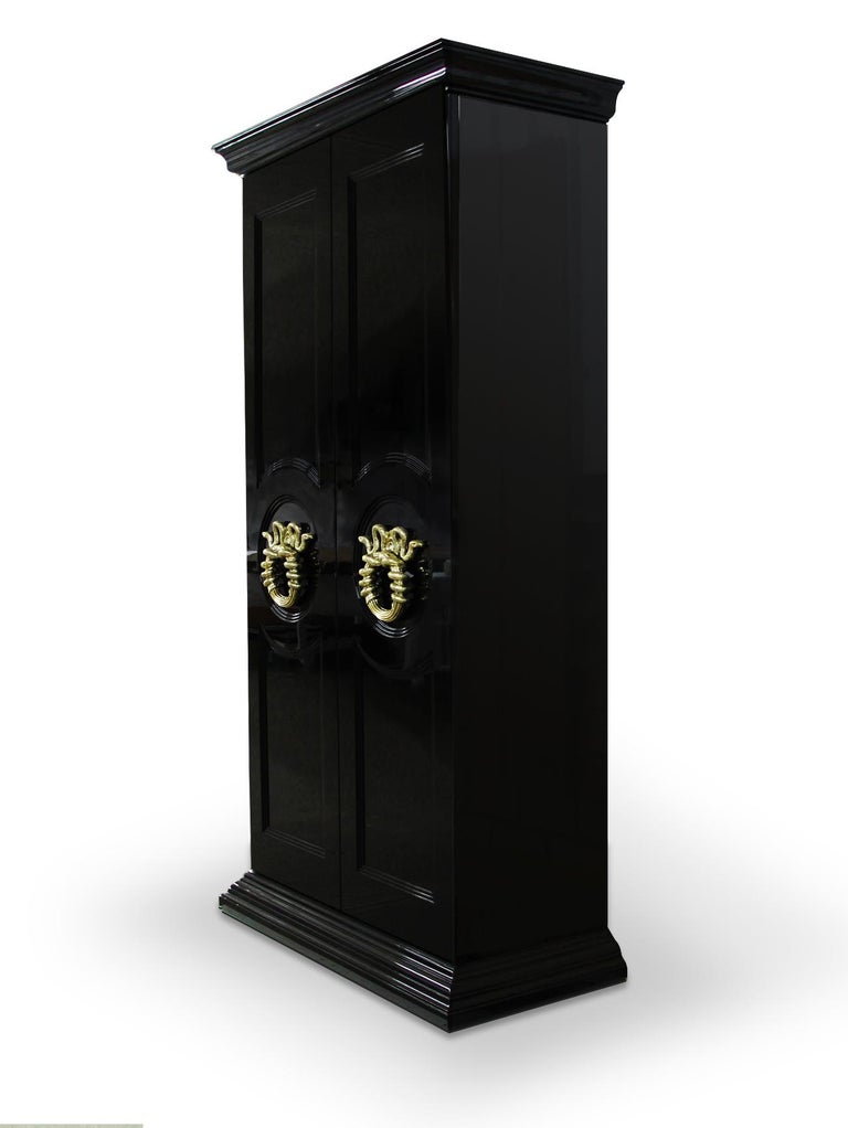 Koket Parisian Armoire in Black Lacquer with Matte Finish For Sale at
