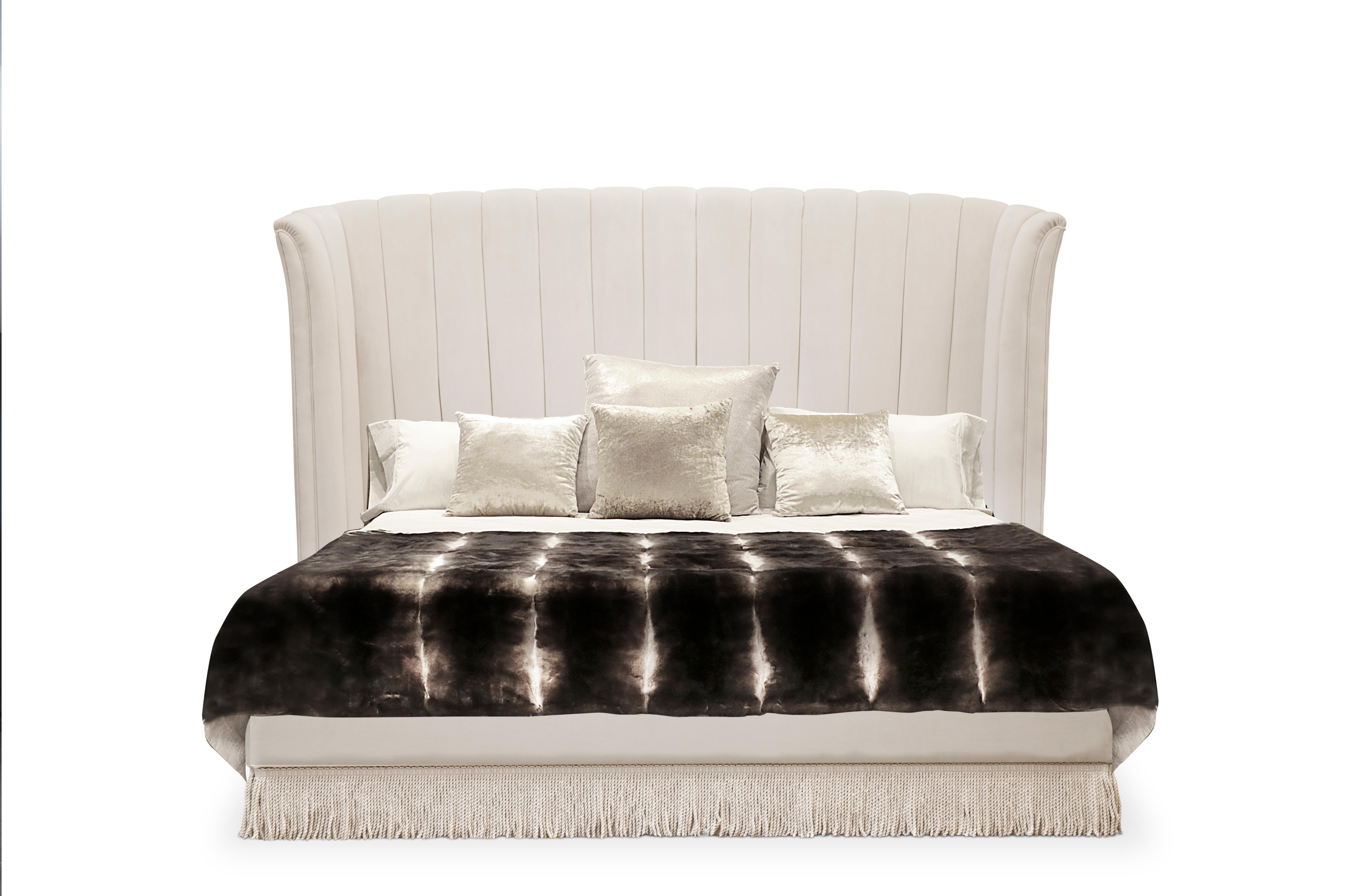 Inspired by wild, passionate nights of the Spanish dance, the Sevilliana bed design embodies the graceful curves and attire of Sevillana dancing girls. Become entranced in the movement of modern lines drawing your eye down to the flirtatious fringe