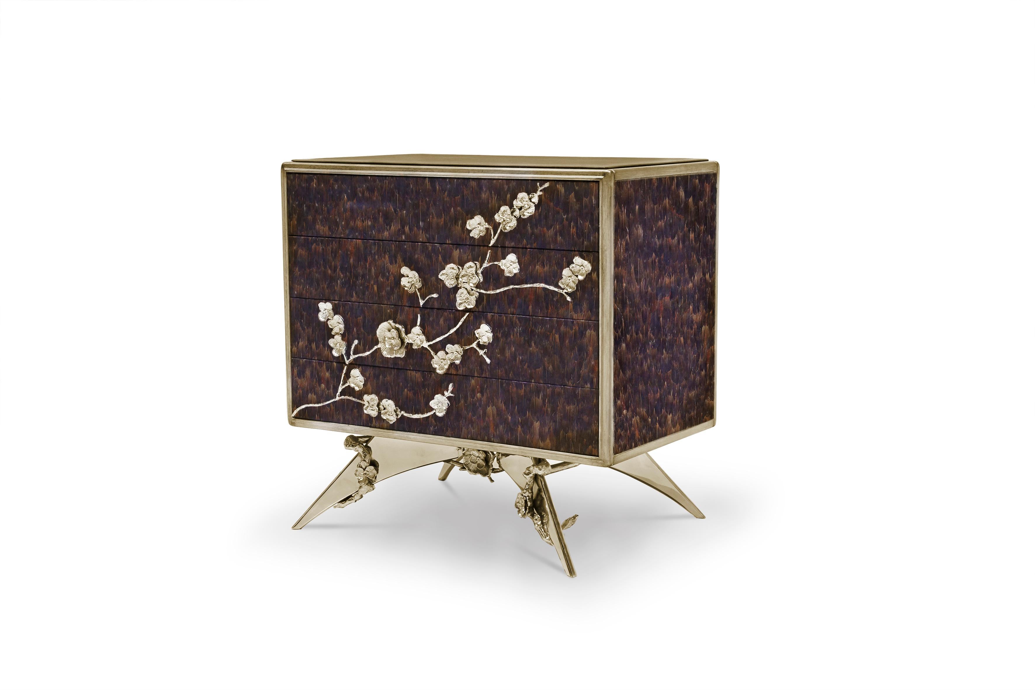 Art Deco Contemporary Spellbound Nightstand In High Gloss Lacquer and Adorns by Koket For Sale