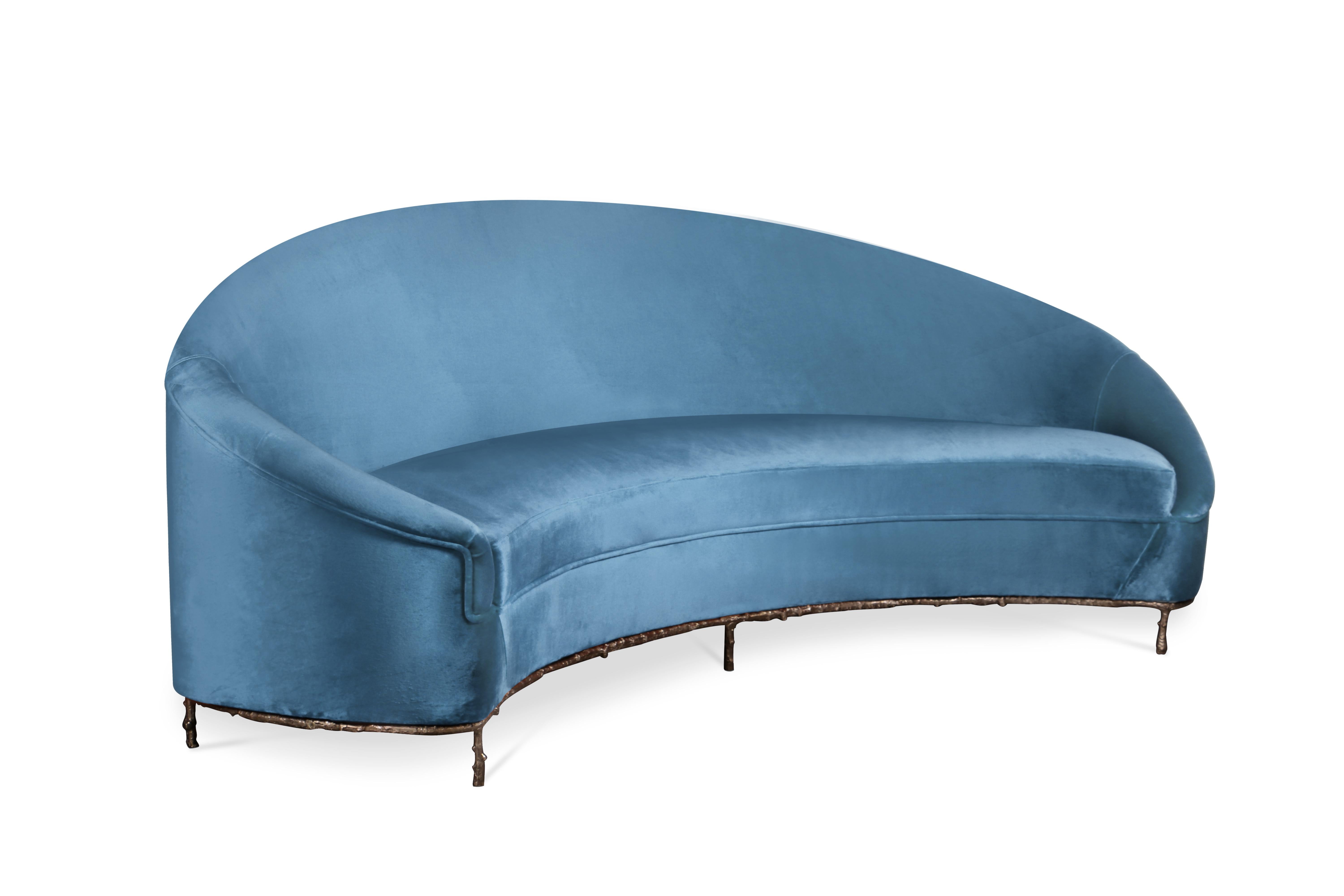 Sexy, mysterious and uninterrupted lines give this sofa highly acclaimed glamour. Upholstered in sumptuous fabric, the cast brass metal resembling a thorn bush branch serves as a base to this luscious lounge sofa.

Options
Upholstery: Available