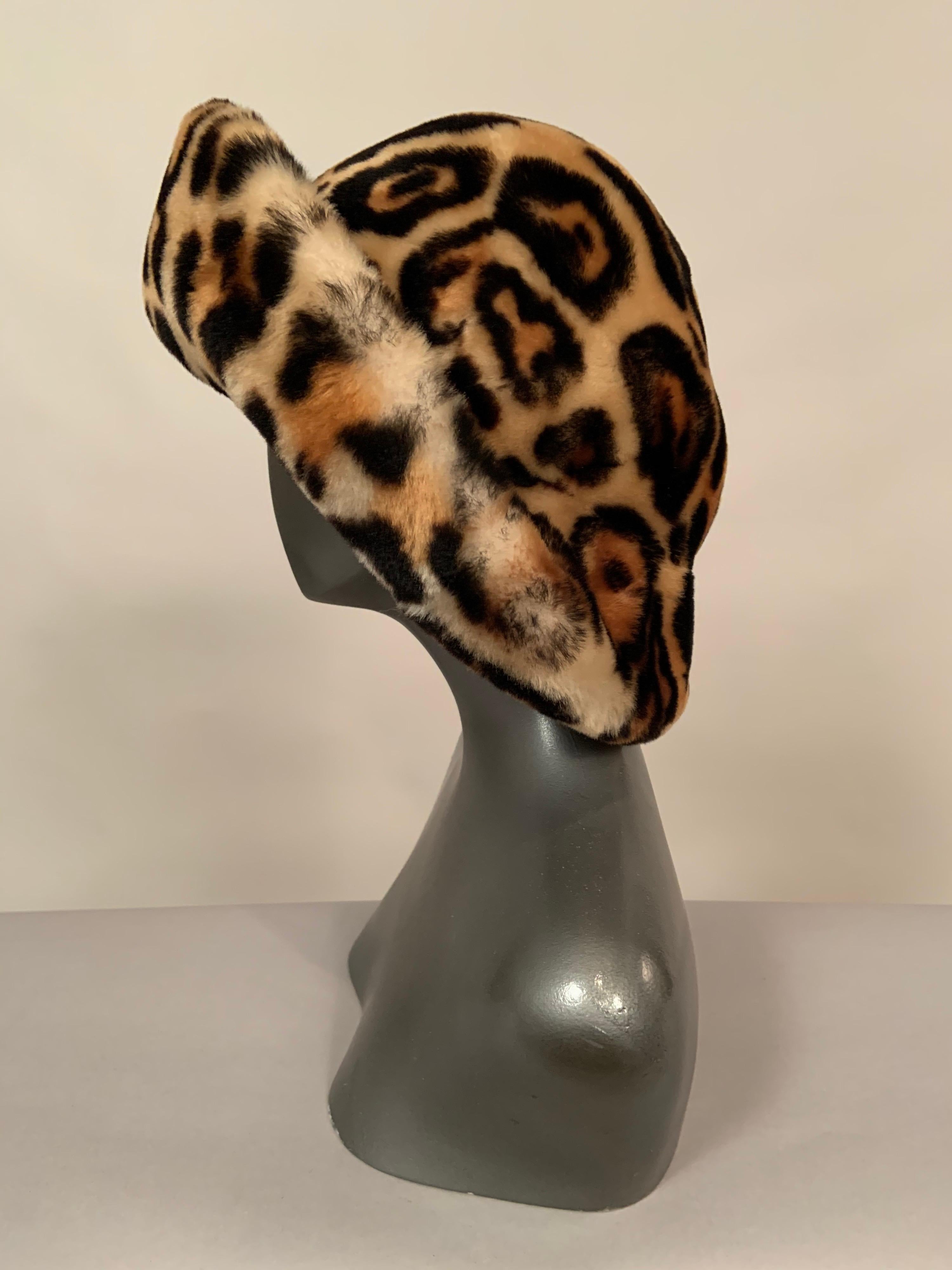 Brown Kokin New York Faux Fur Hat, Spotted Cat Pattern, Never Worn