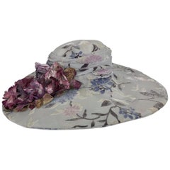 Kokin New York Floral Embellished Devore Velvet Wide Brim Hat 1990s