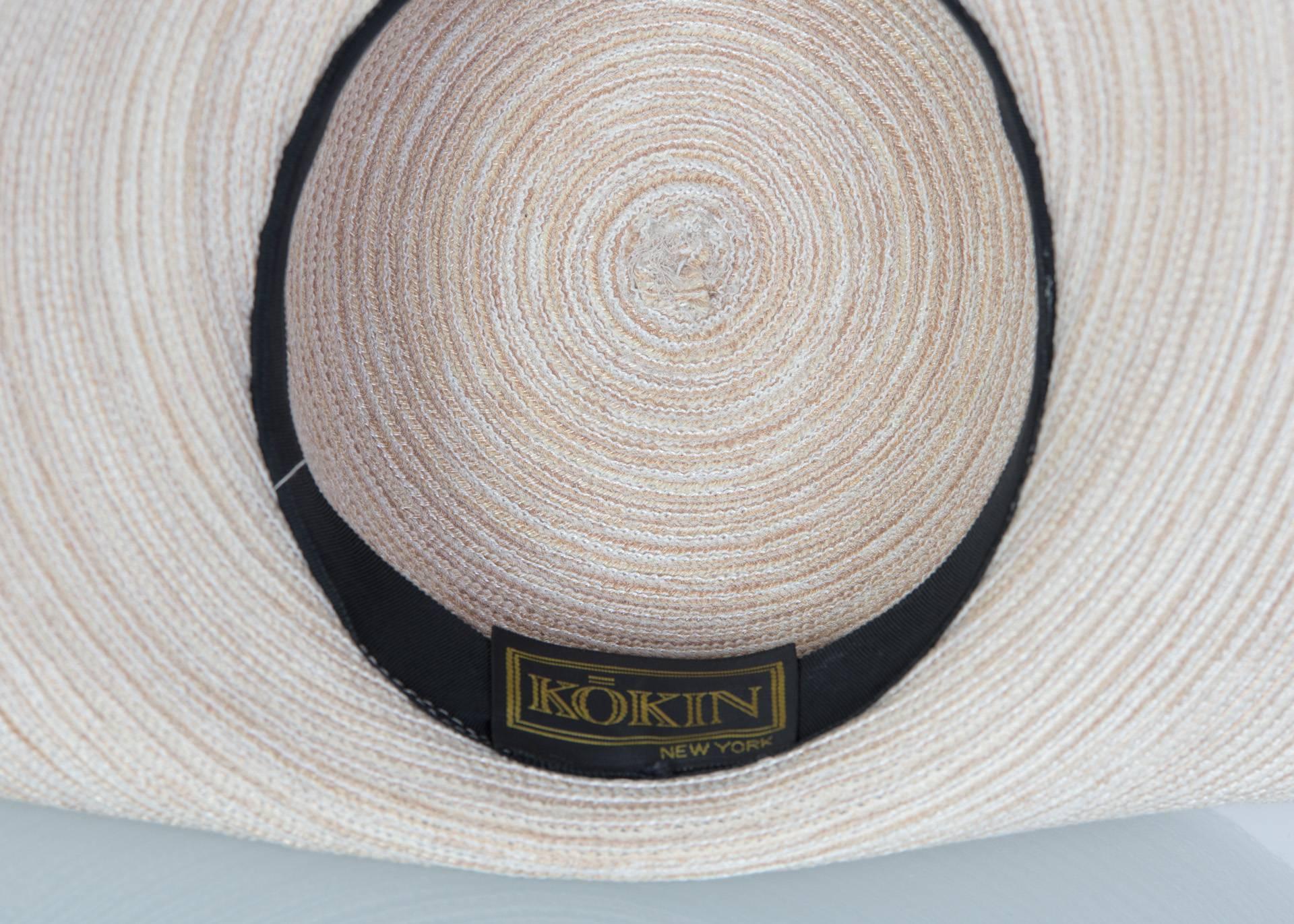 1990s Kokin New York Large Brim Taupe Sun Hat 1