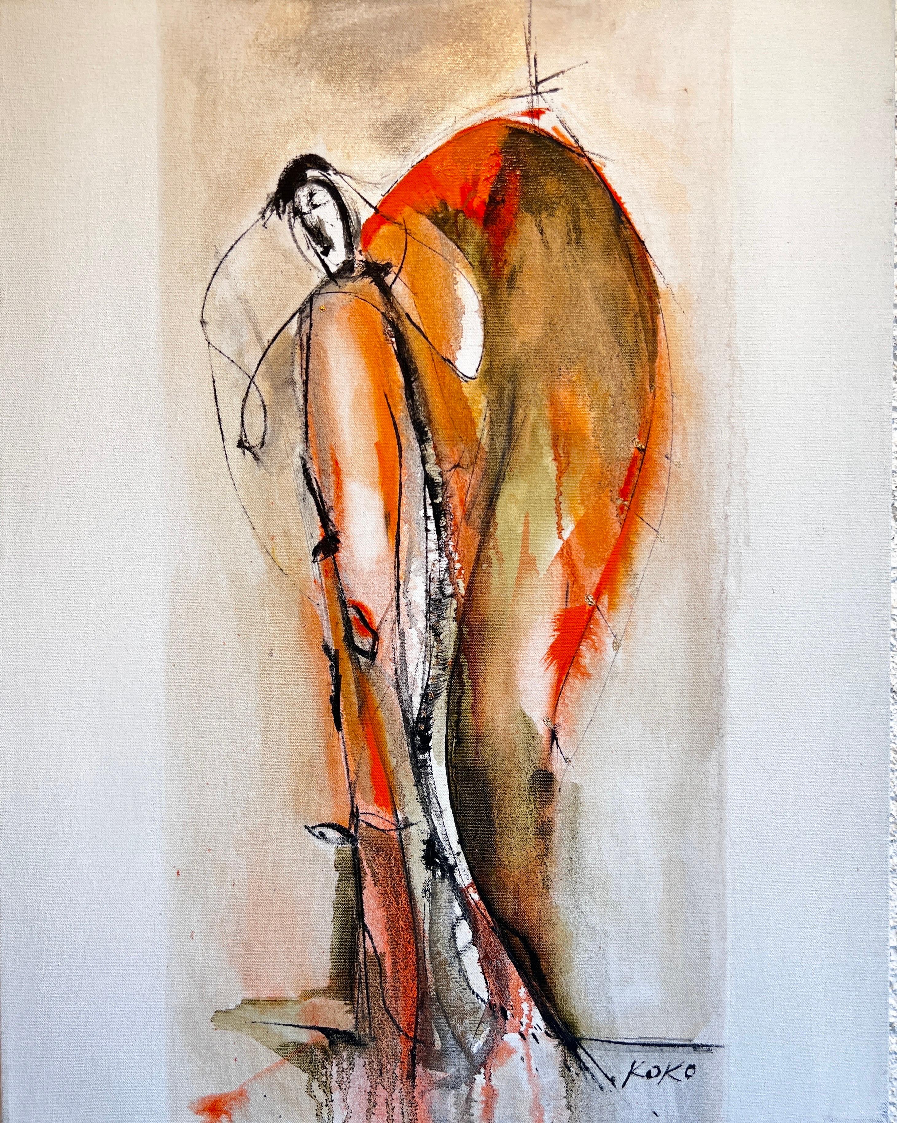 Abstrakte Figur, Abstrakt Figürlich, Orange Abstrakt, Contemporary Figur. – Painting von KOKO HOVAGUIMIAN