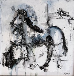 American oil painting Horse on Road Abstract expressionism painter KOKO.