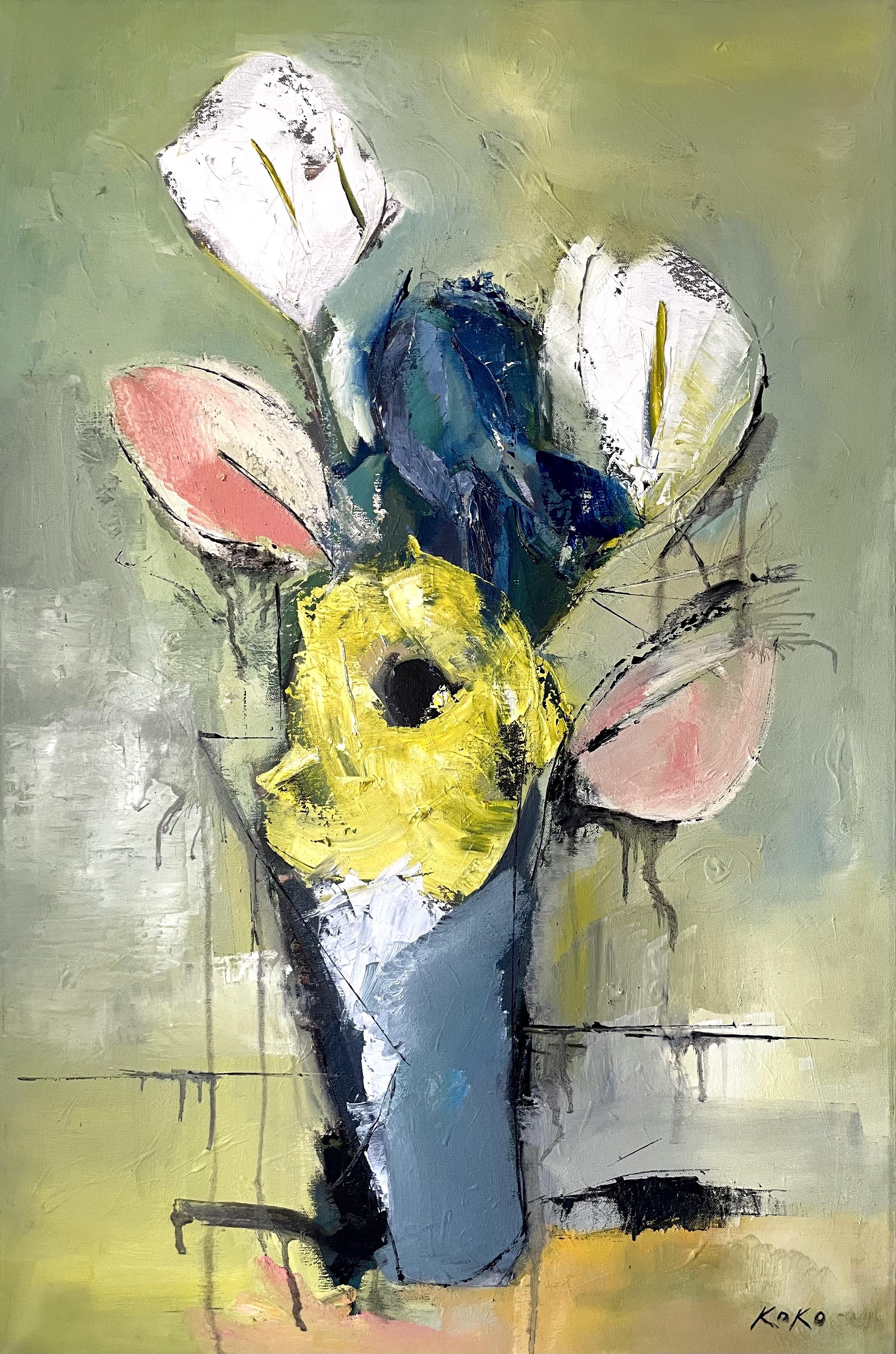 KOKO HOVAGUIMIAN Still-Life Painting - Calla Lilies and Iris, flowers. 