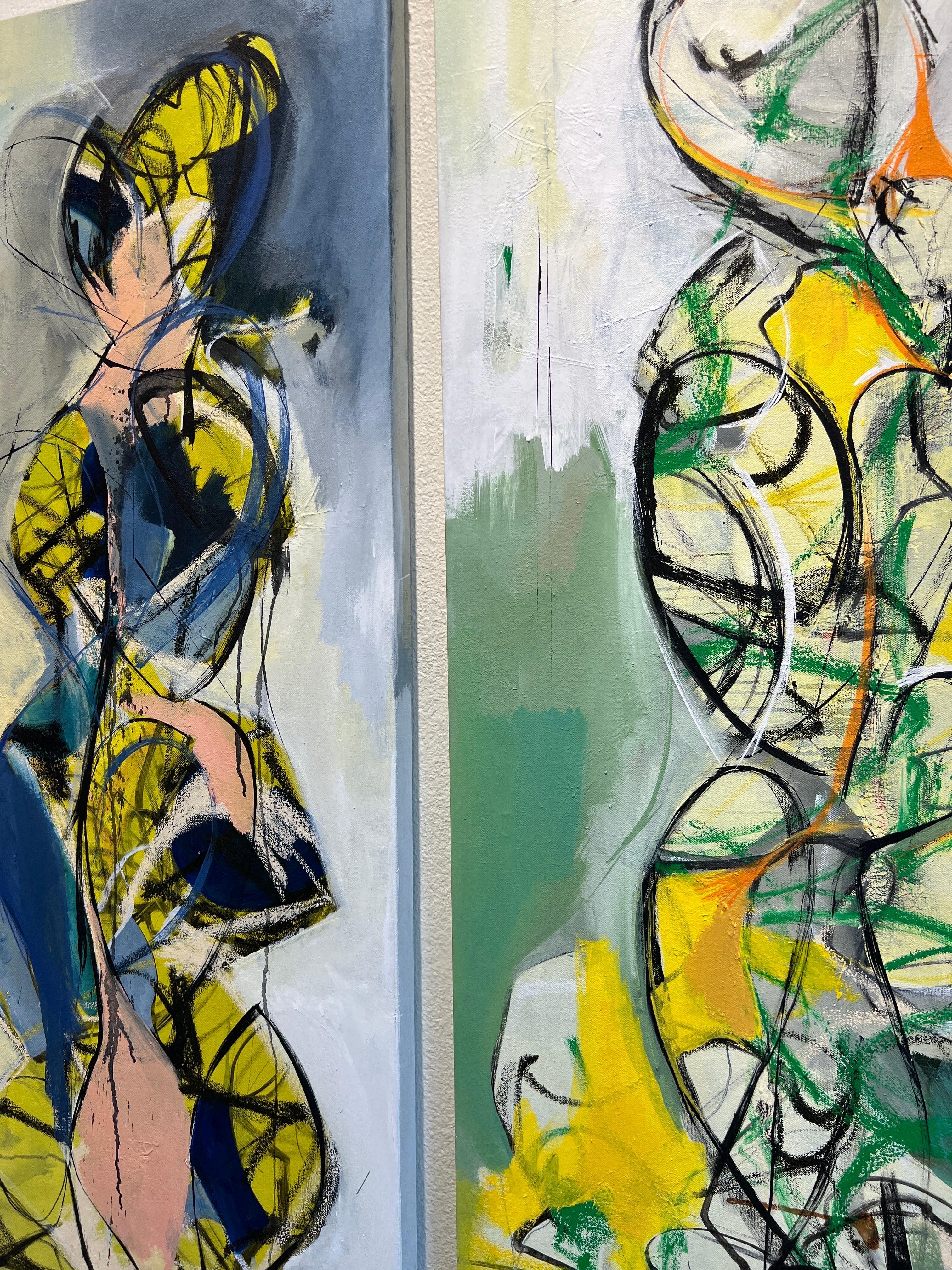 Dittico di figure contemporanee, coppia, figure astratte. - Painting di KOKO HOVAGUIMIAN