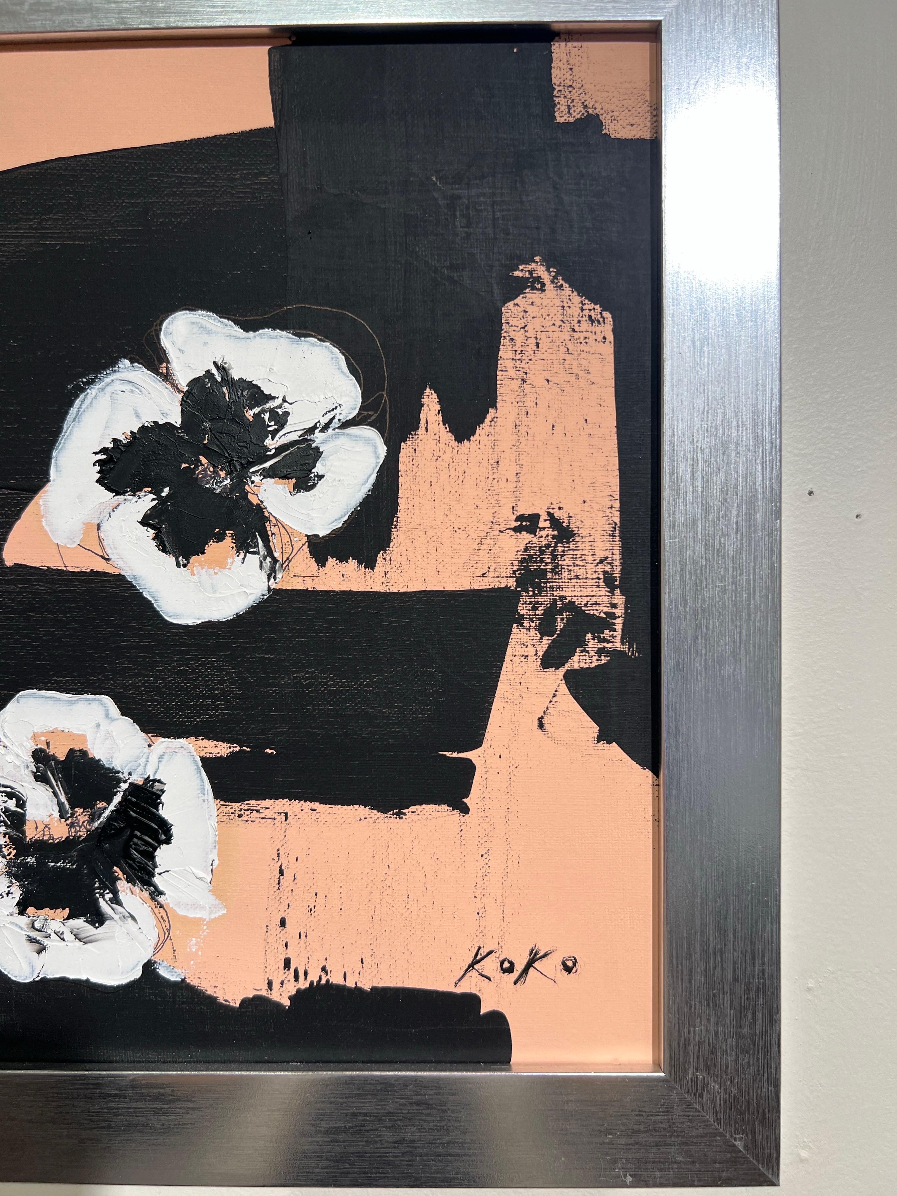 Contemporain  Flowers Pansy Pop en orange - Expressionnisme abstrait Painting par KOKO HOVAGUIMIAN