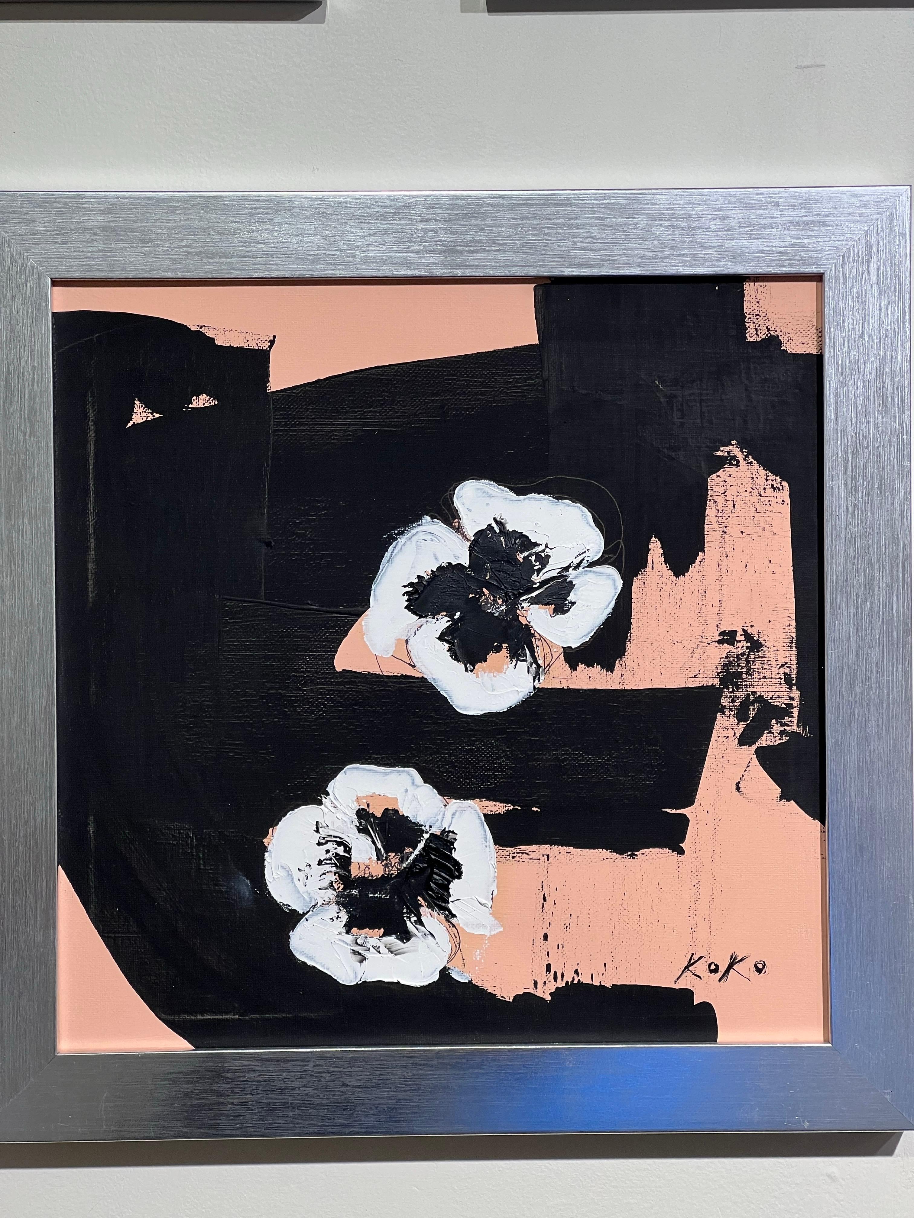 Contemporain  Flowers Pansy Pop en orange - Noir Still-Life Painting par KOKO HOVAGUIMIAN