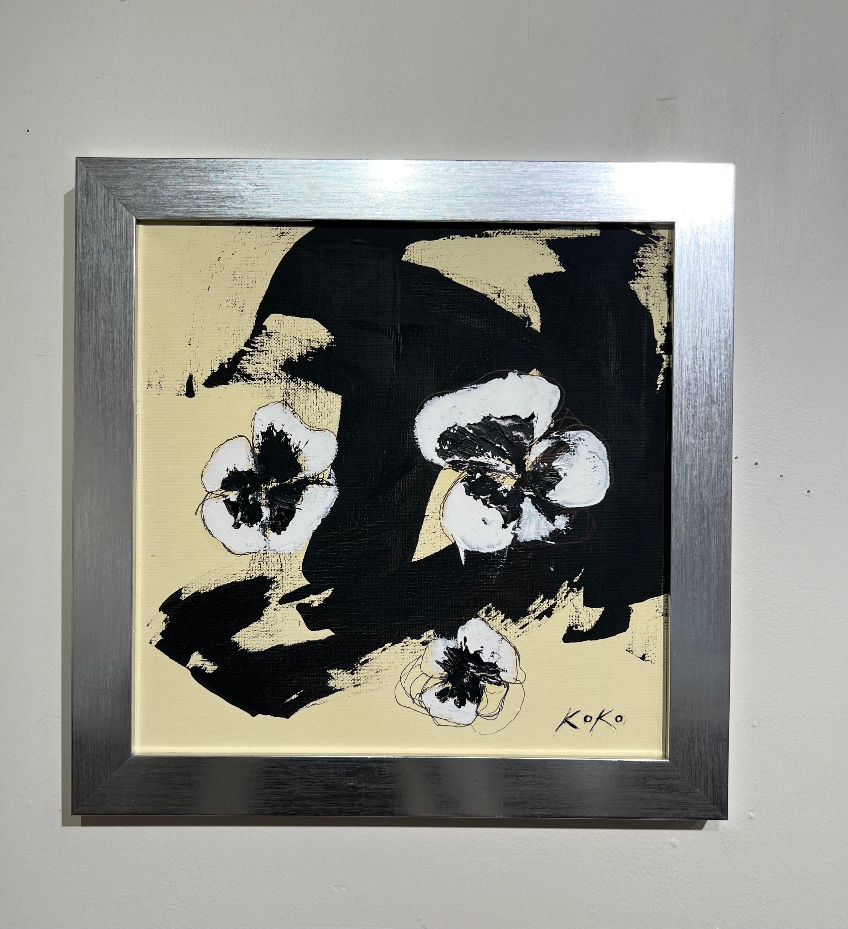 Flores Contemporáneas, Pensamiento Pop en Amarillo. Flores de pensamiento. - Painting de KOKO HOVAGUIMIAN