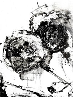 Contemporary flowers, Ranunculus in Black and White, oil painting.
