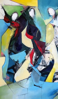 Pittura a olio contemporanea, Musicisti, Musicisti geometrici n. III su tela.