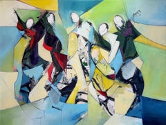 Pintura al óleo contemporánea, Músicos, Músicos geométricos nº III sobre lienzo.