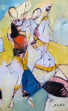 Peinture à l'huile contemporaine, Musiciens, Musiciens géométriques sur toile.