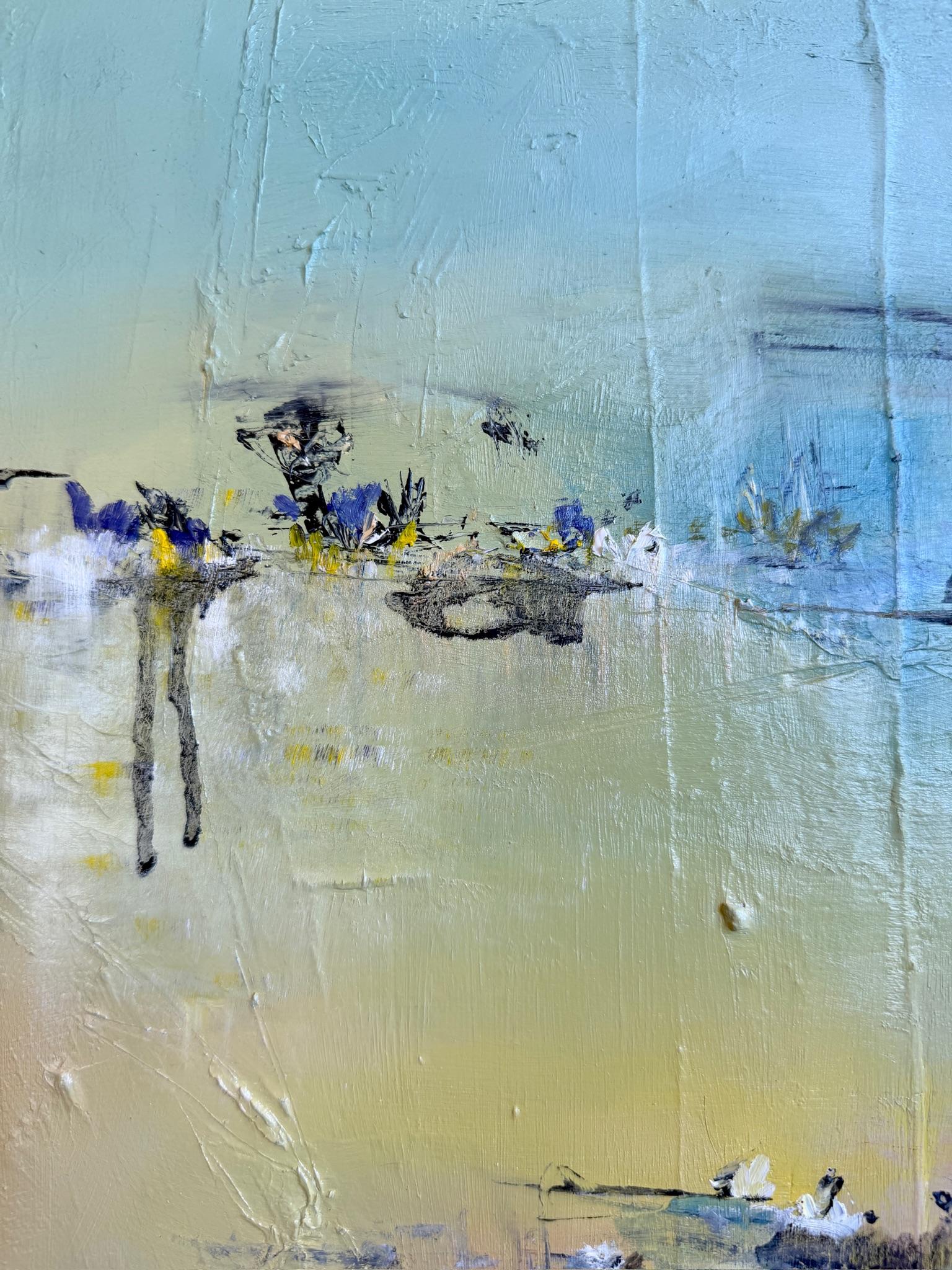 Zeitgenössisches Ölgemälde einer Wasserlandschaft. (Beige), Landscape Painting, von KOKO HOVAGUIMIAN