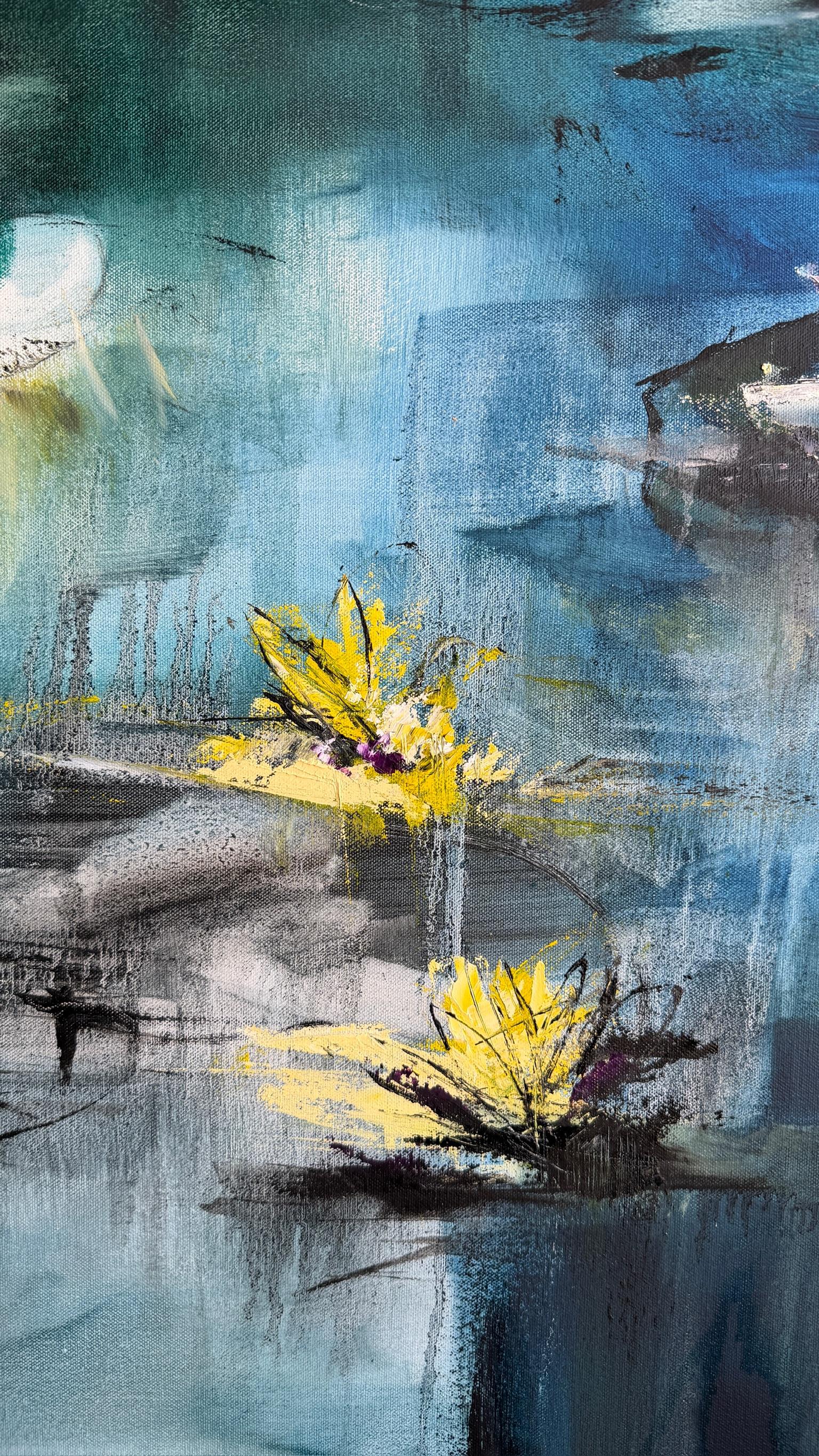 Contemporary oil painting of Water Lilies. - Blue Still-Life Painting by KOKO HOVAGUIMIAN