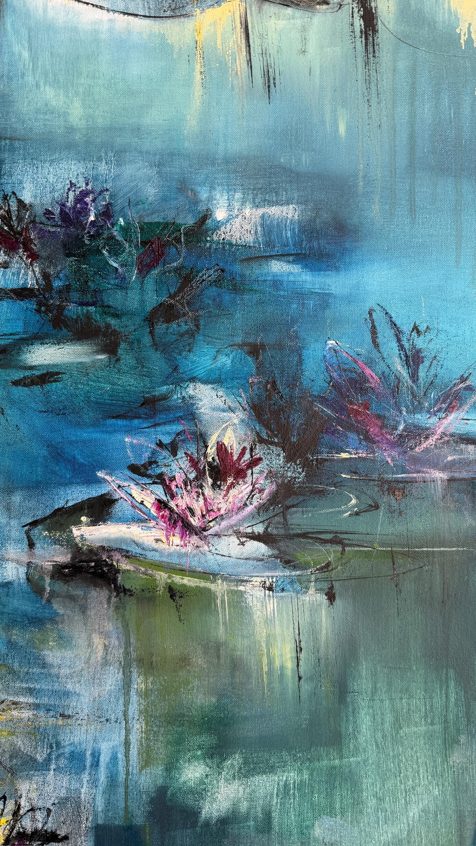 Contemporary oil painting of Water Lilies. For Sale 1