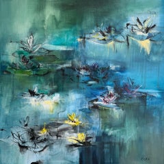 Quadro a olio contemporaneo di Ninfee.