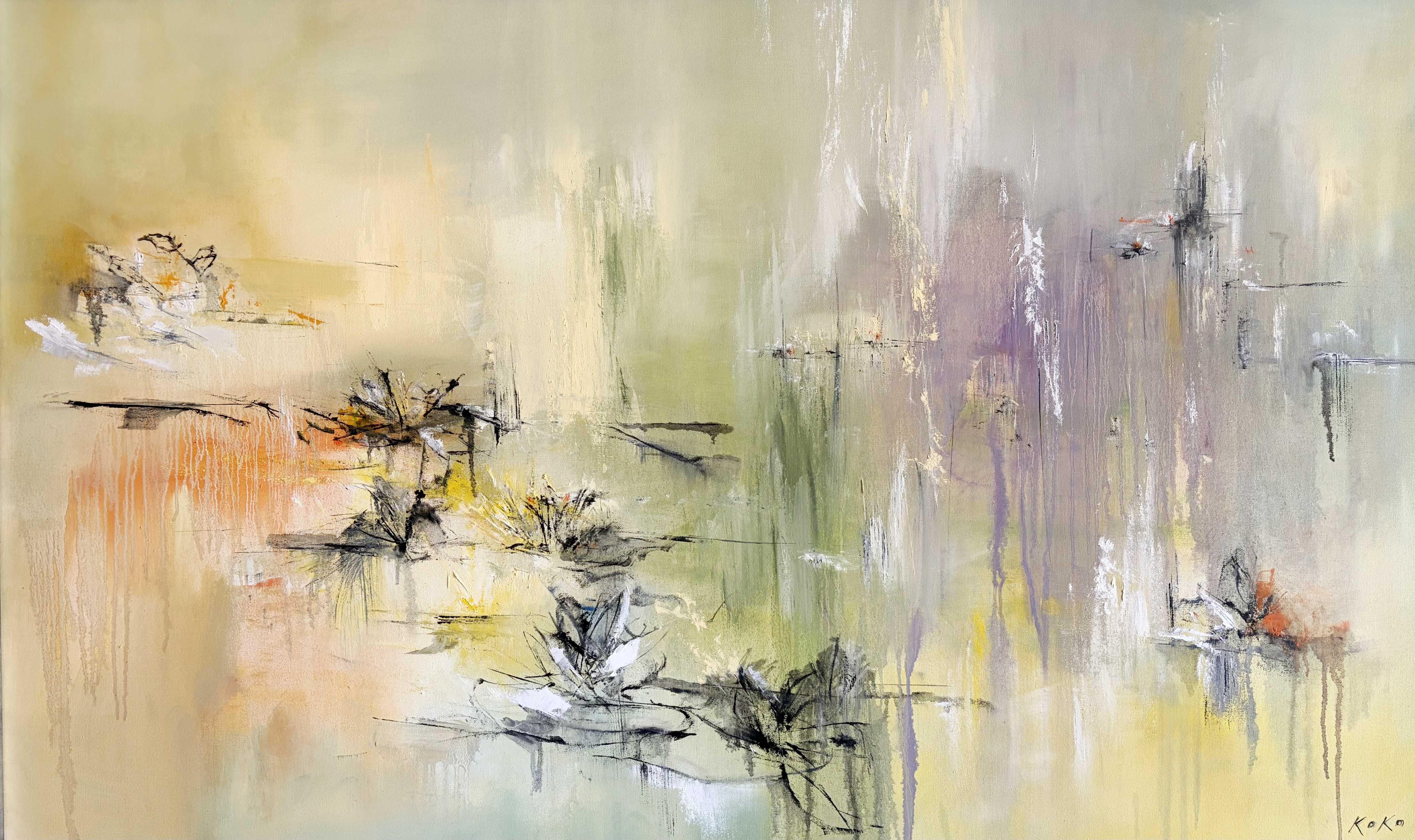 Contemporary oil painting, Wisteria, still life .