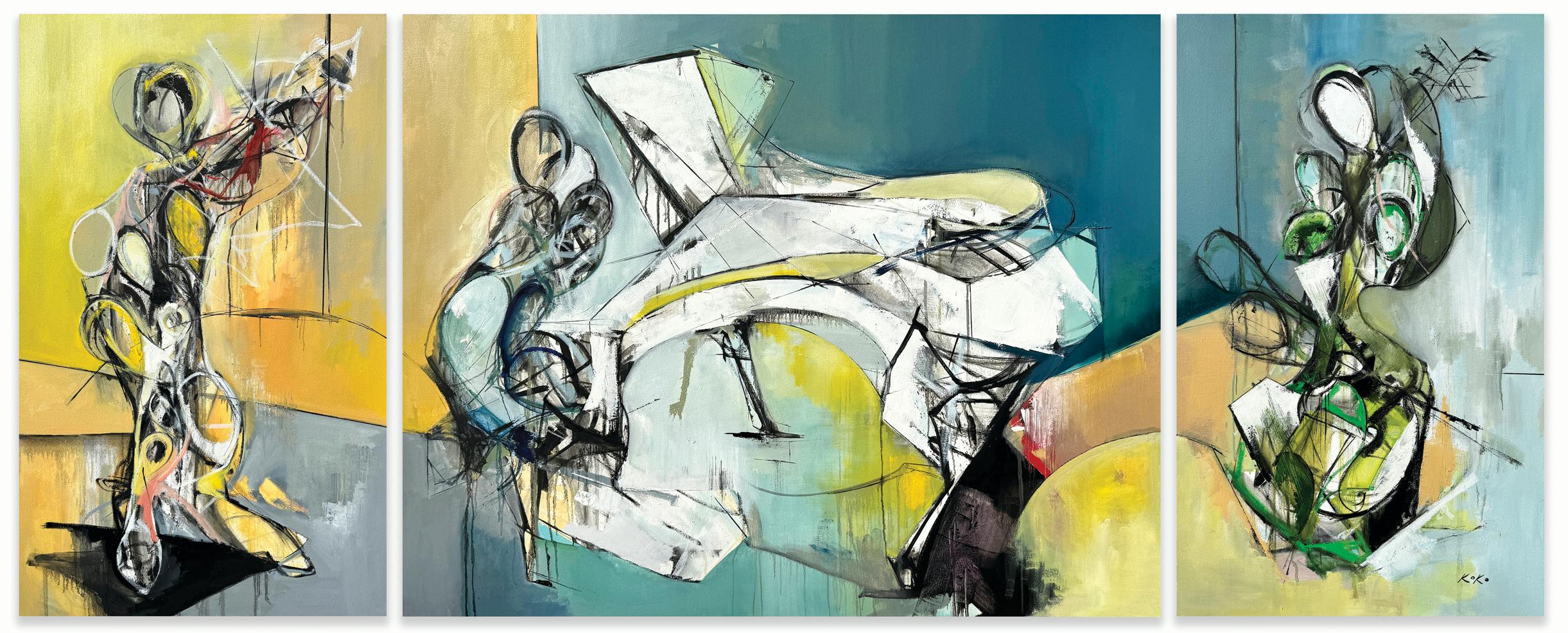 Grande pittura a olio contemporanea , Simmetria riformata - Composizione classica. in vendita 1