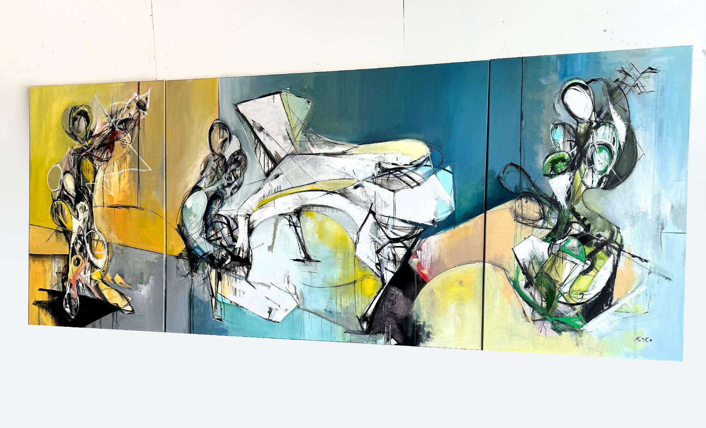 Grande pittura a olio contemporanea , Simmetria riformata - Composizione classica. in vendita 3
