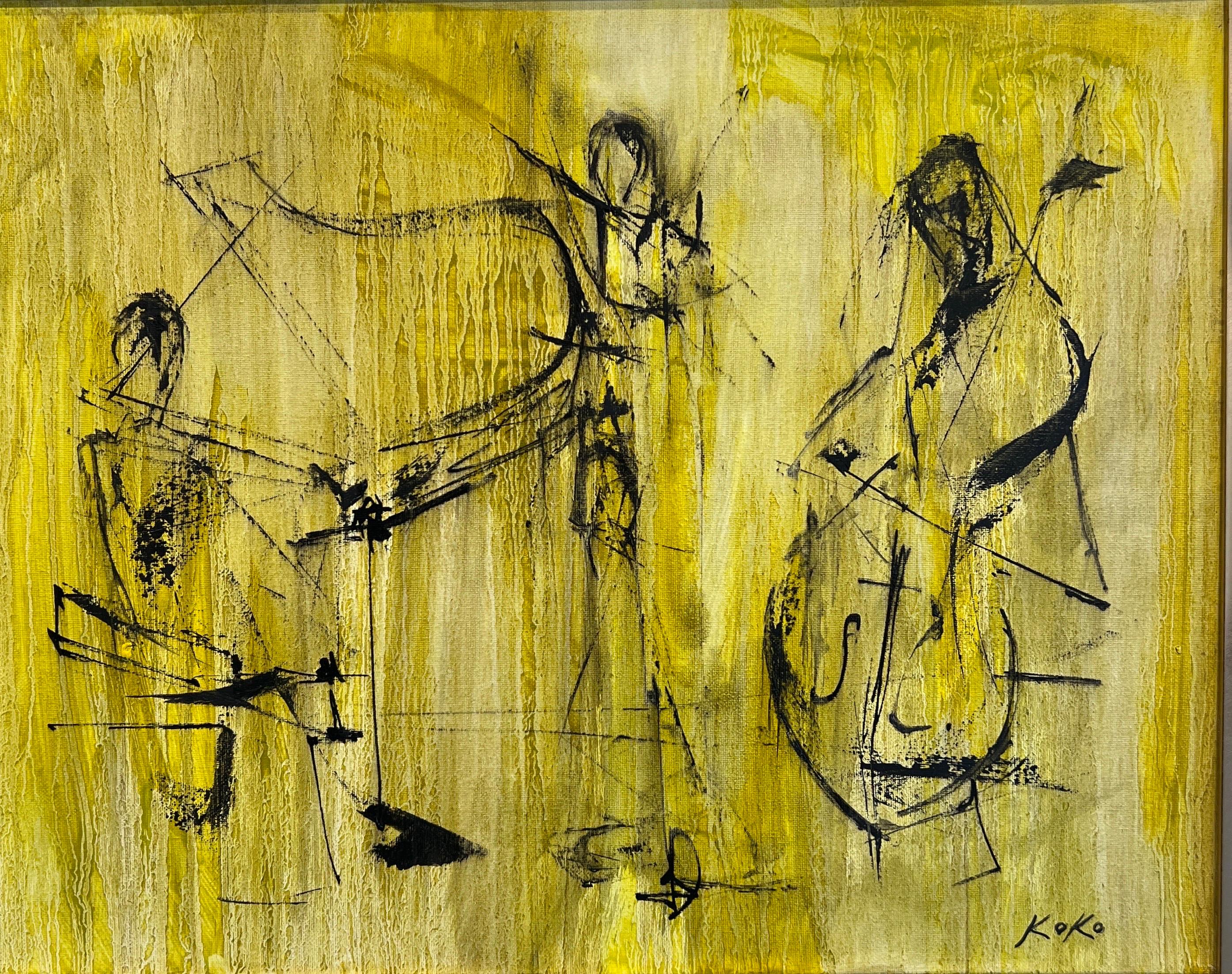 Contemporize Musical Essence  ,  Monochromatic Musicians, in deep yellow.  - Painting by KOKO HOVAGUIMIAN