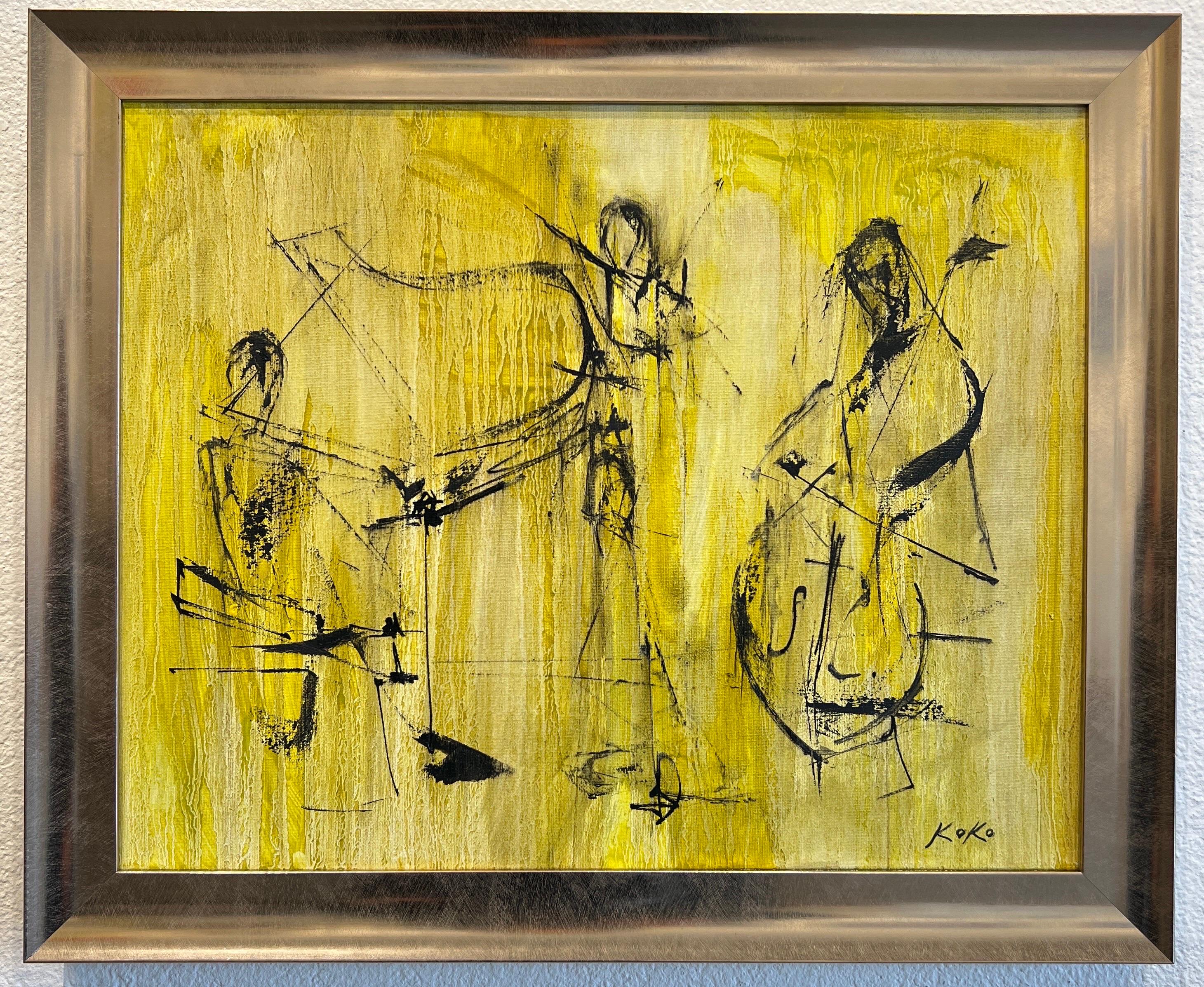 KOKO HOVAGUIMIAN Abstract Painting - Contemporize Musical Essence  ,  Monochromatic Musicians, in deep yellow. 
