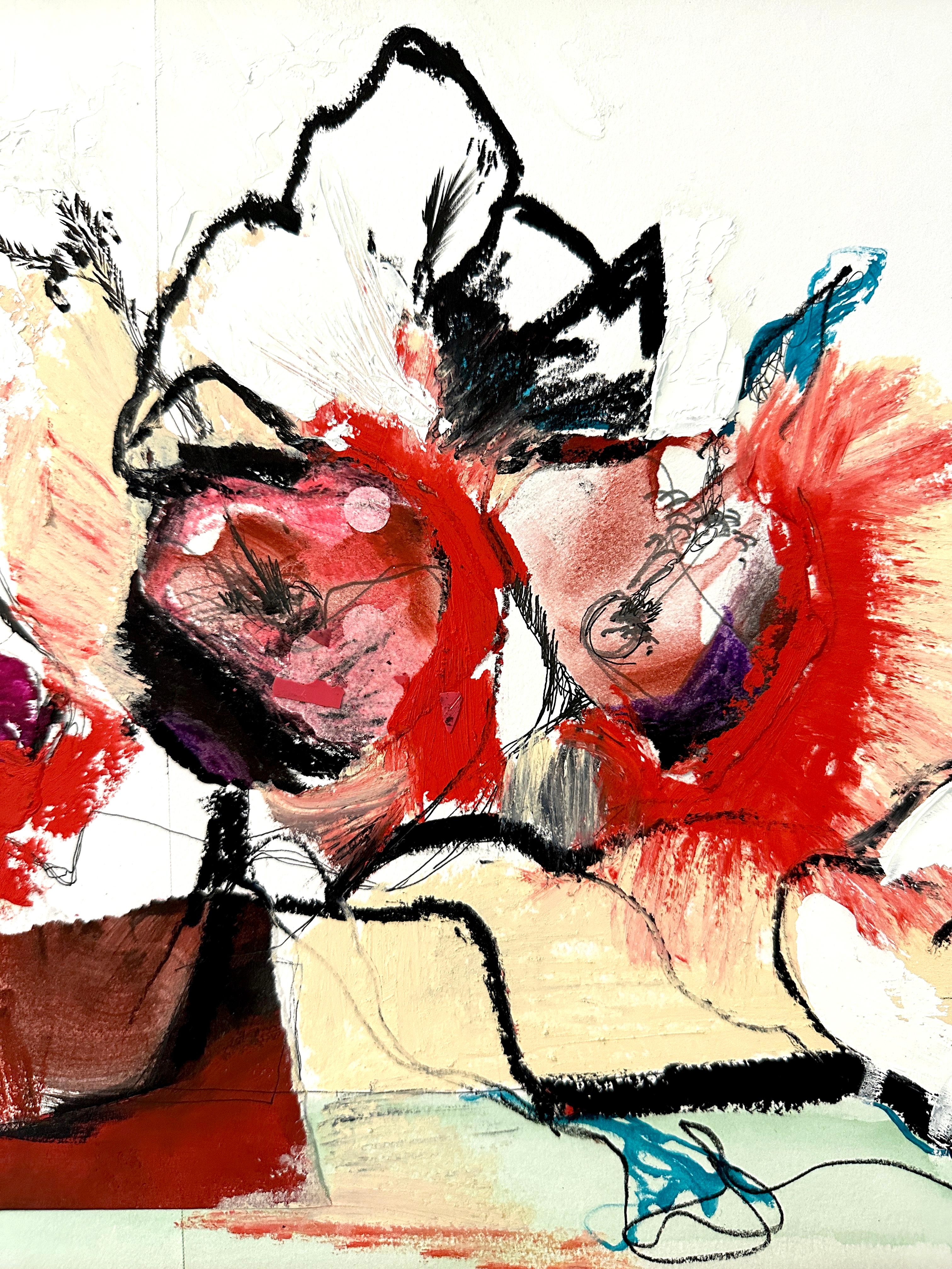 Peinture à l'huile abstraite de fleurs rouges, composition florale, symphonie. - 85 New Wave Painting par KOKO HOVAGUIMIAN