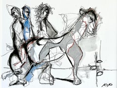 Abstract Painting, abstract people, abstract horse, Messengers, oil and ink