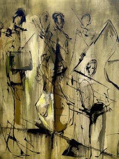 Musiciens abstraits, toile à l'huile de musiciens, musiciens monochromes, grande peinture.