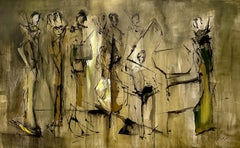 Abstract musicians, musician oil canvas, Monochromatic Musicians , big painting.