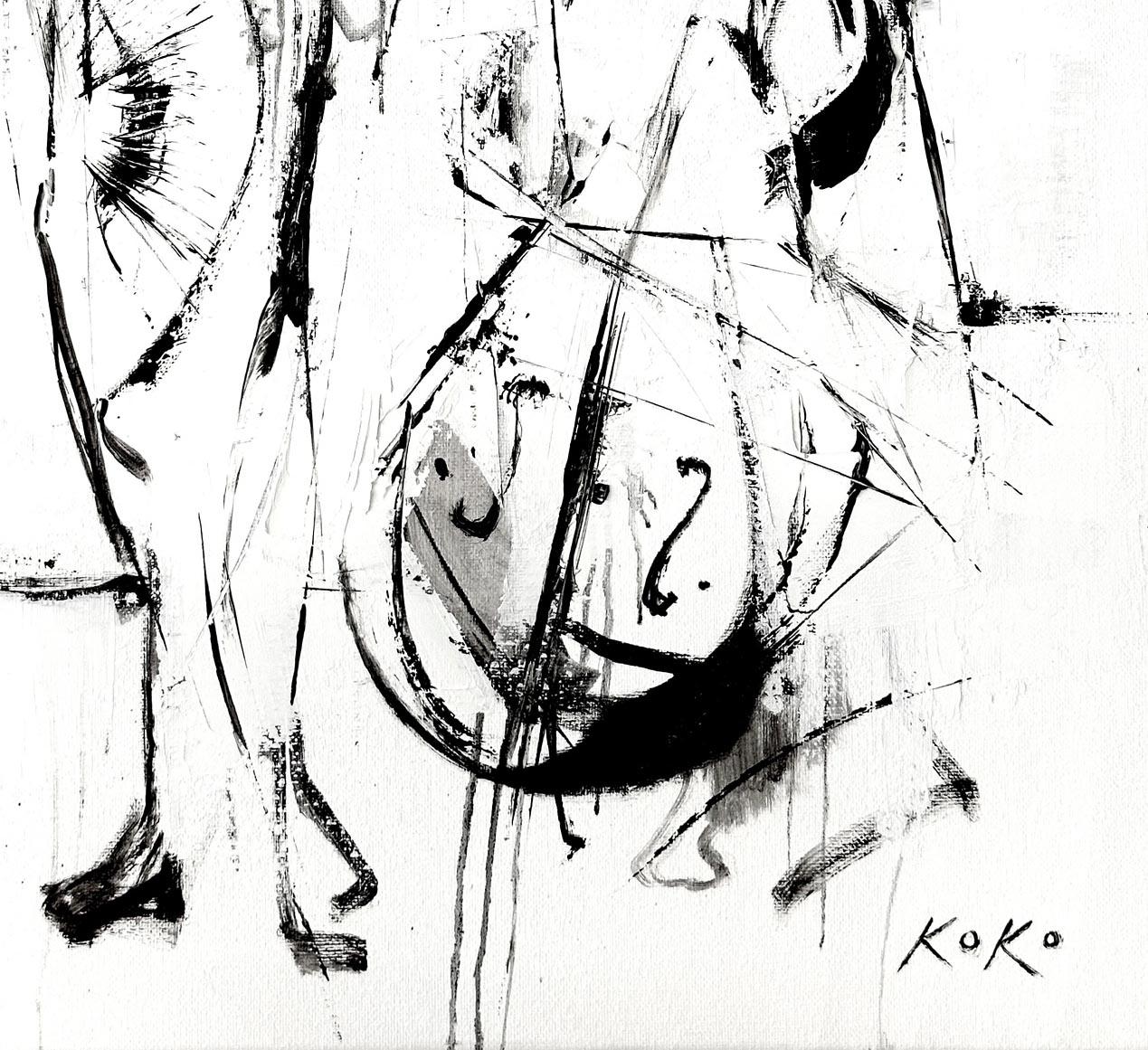 Musician Trio No 1 - Gray Figurative Painting by KOKO HOVAGUIMIAN