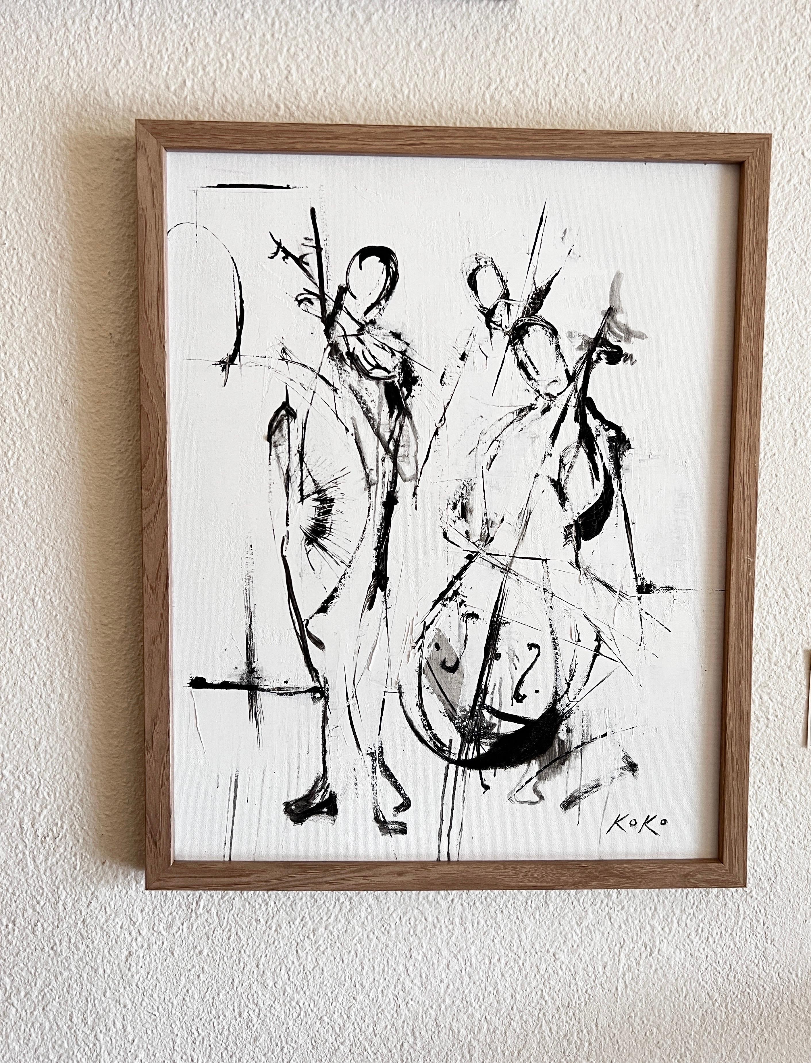 Musician Trio No 1 - Abstract Expressionist Painting by KOKO HOVAGUIMIAN