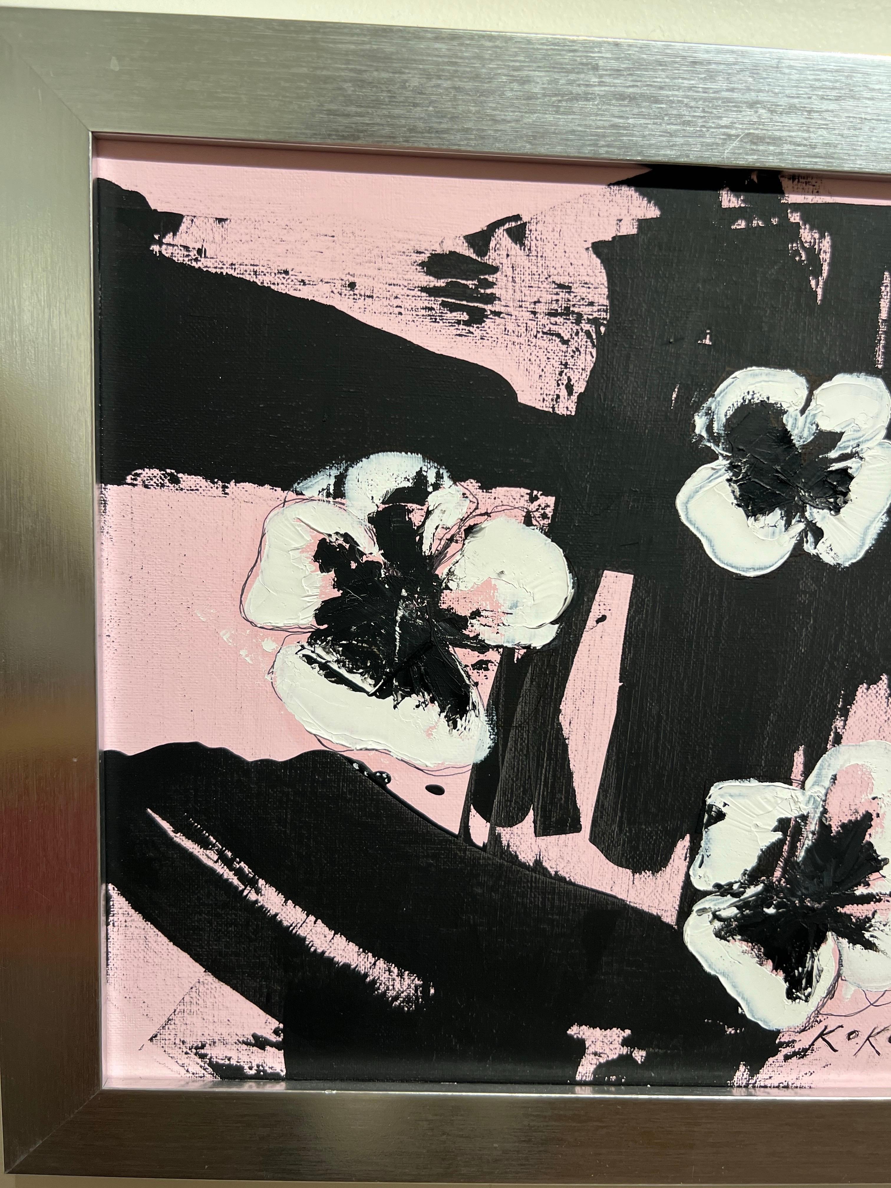 Flores Contemporáneas, Pensamiento Pop en Rosa. Flores de pensamiento. - Painting de KOKO HOVAGUIMIAN